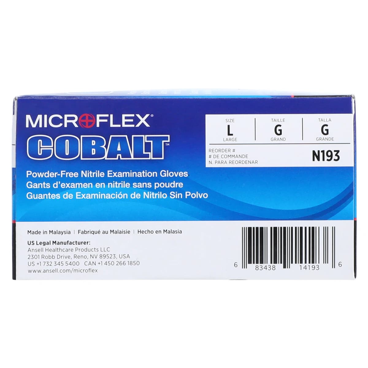Microflex Cobalt Nitrile Exam Gloves, Powder Free, Textured, Large, Blue, 100/Box, N193 thumbnail 6
