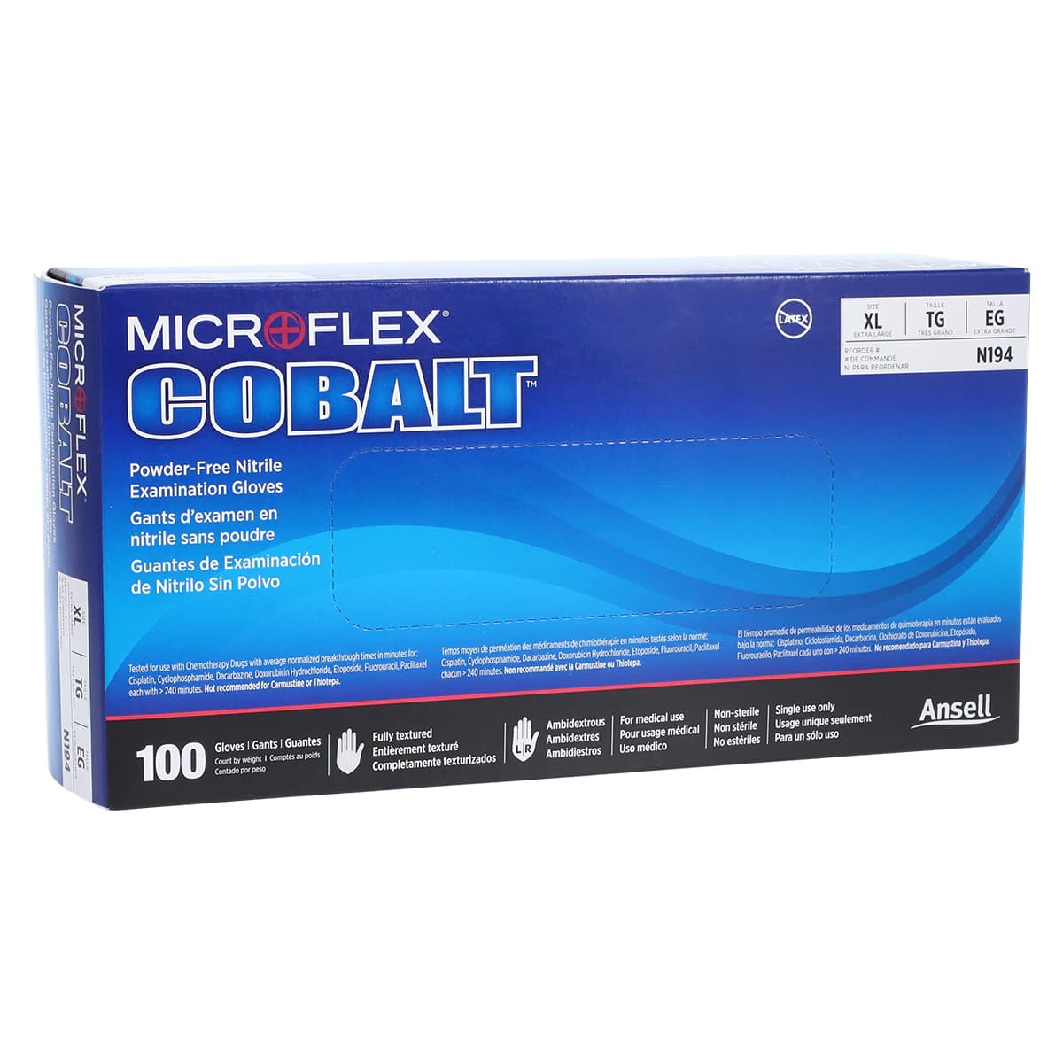 Microflex Cobalt Nitrile Exam Gloves, Powder-Free, Textured, Non-Sterile, Extra Large, Blue, 100/Box, N194 thumbnail 4