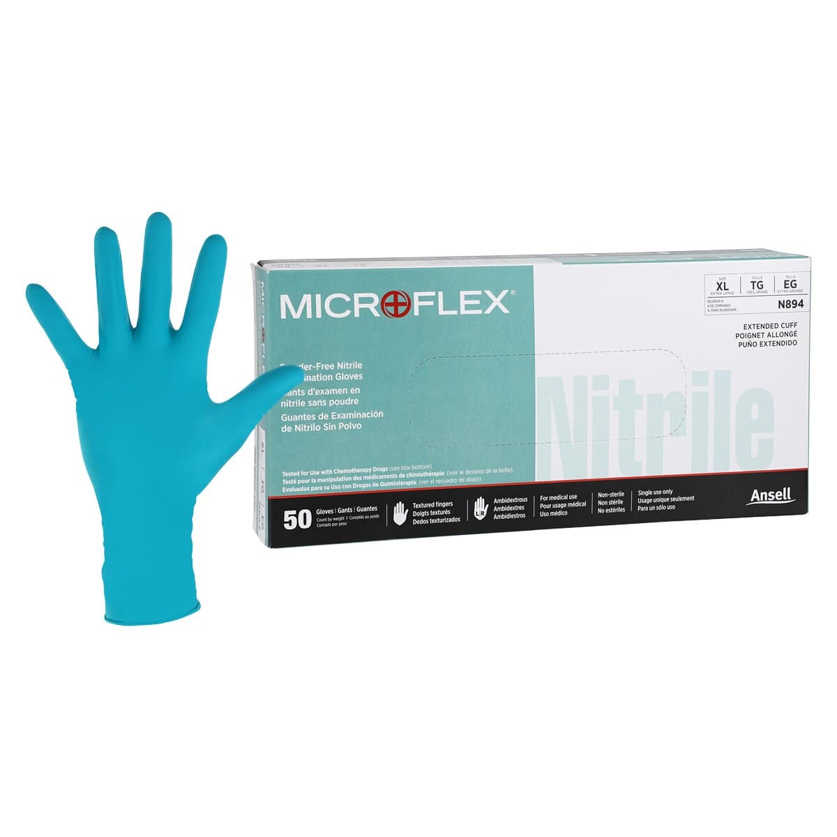 MICROFLEX N89 Nitrile Examination Gloves, Powder Free, Non-Sterile, X-Large, Green, 50/Box - Glove Nitrile Chemo PF NS - Image 1