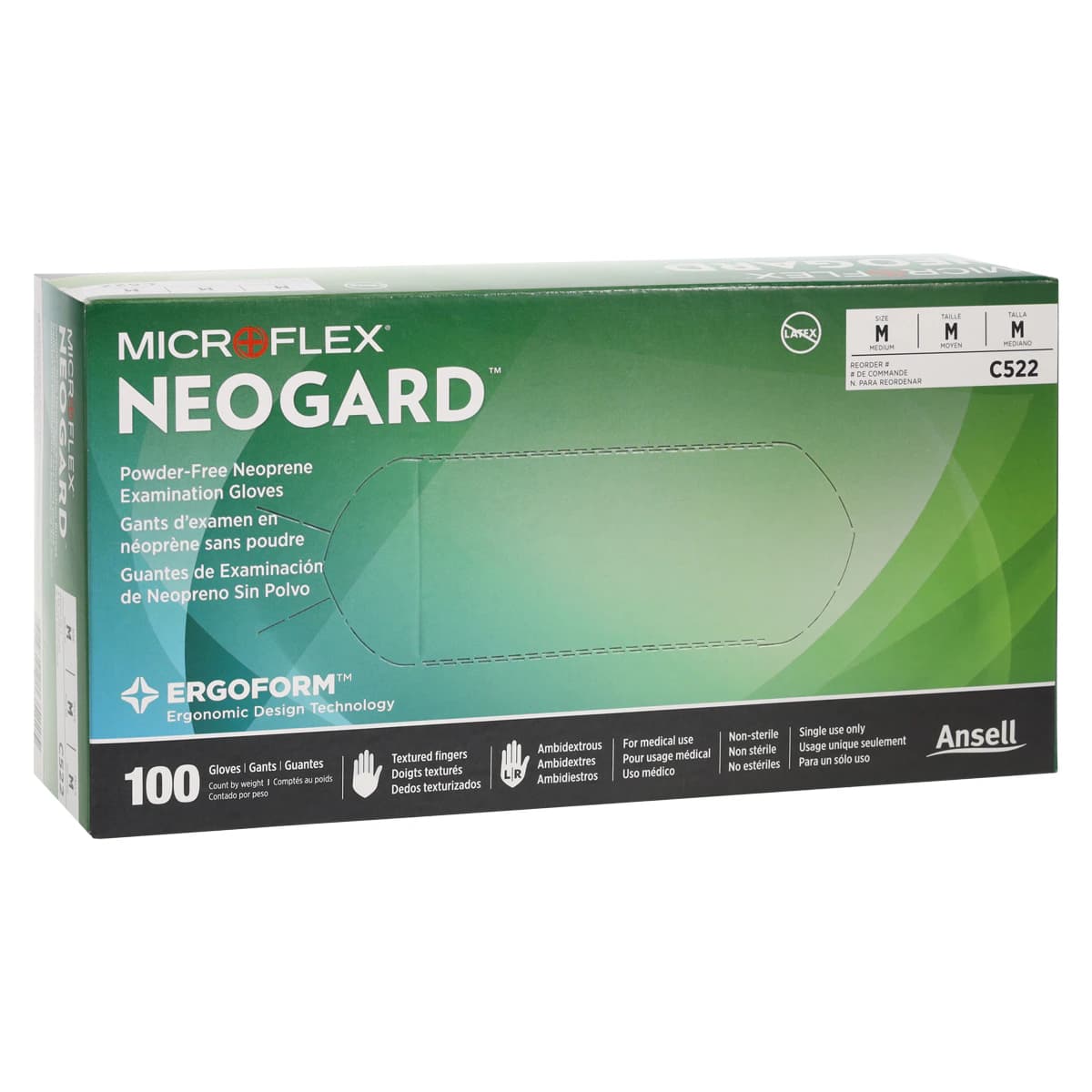 Microflex Neogard Chloroprene Exam Gloves, Powder-Free, Non-Sterile, Medium, Green, 100/Box, C522 thumbnail 4