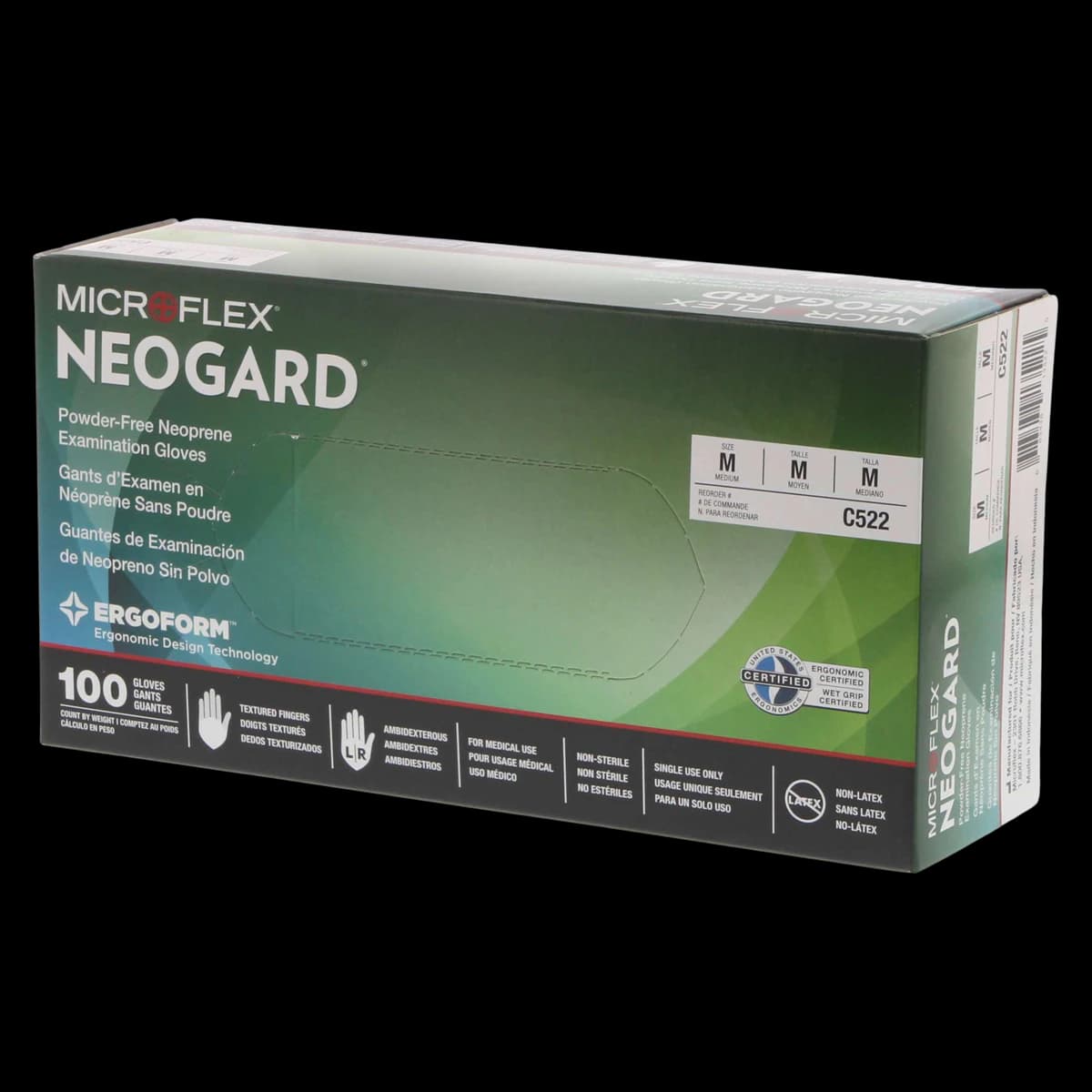 Microflex Neogard Chloroprene Exam Gloves, Powder-Free, Non-Sterile, Medium, Green, 100/Box, C522 thumbnail 2