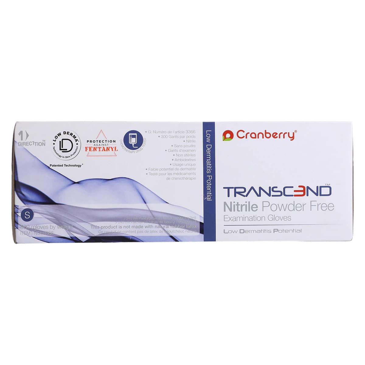Cranberry Transcend Nitrile Exam Gloves, Powder-Free, Small, Matte Blue, 300/Box, CR3366 thumbnail 6