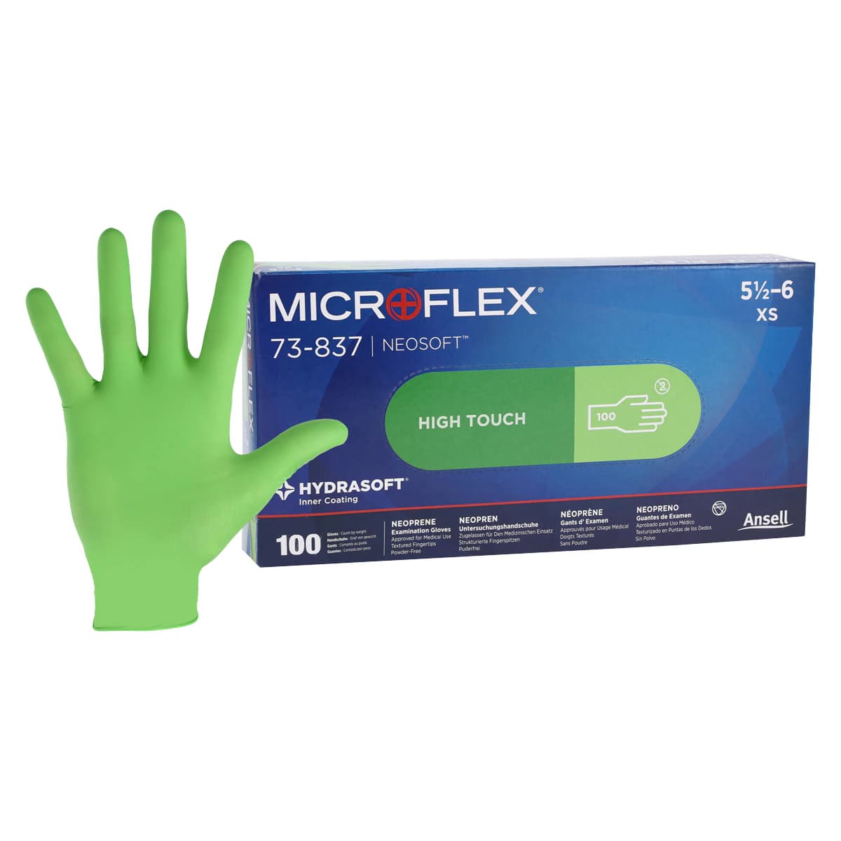 Microflex NeoSoft Neoprene Exam Gloves, X-Small, Powder-Free, Green, Non-Sterile, 100/Box thumbnail 2