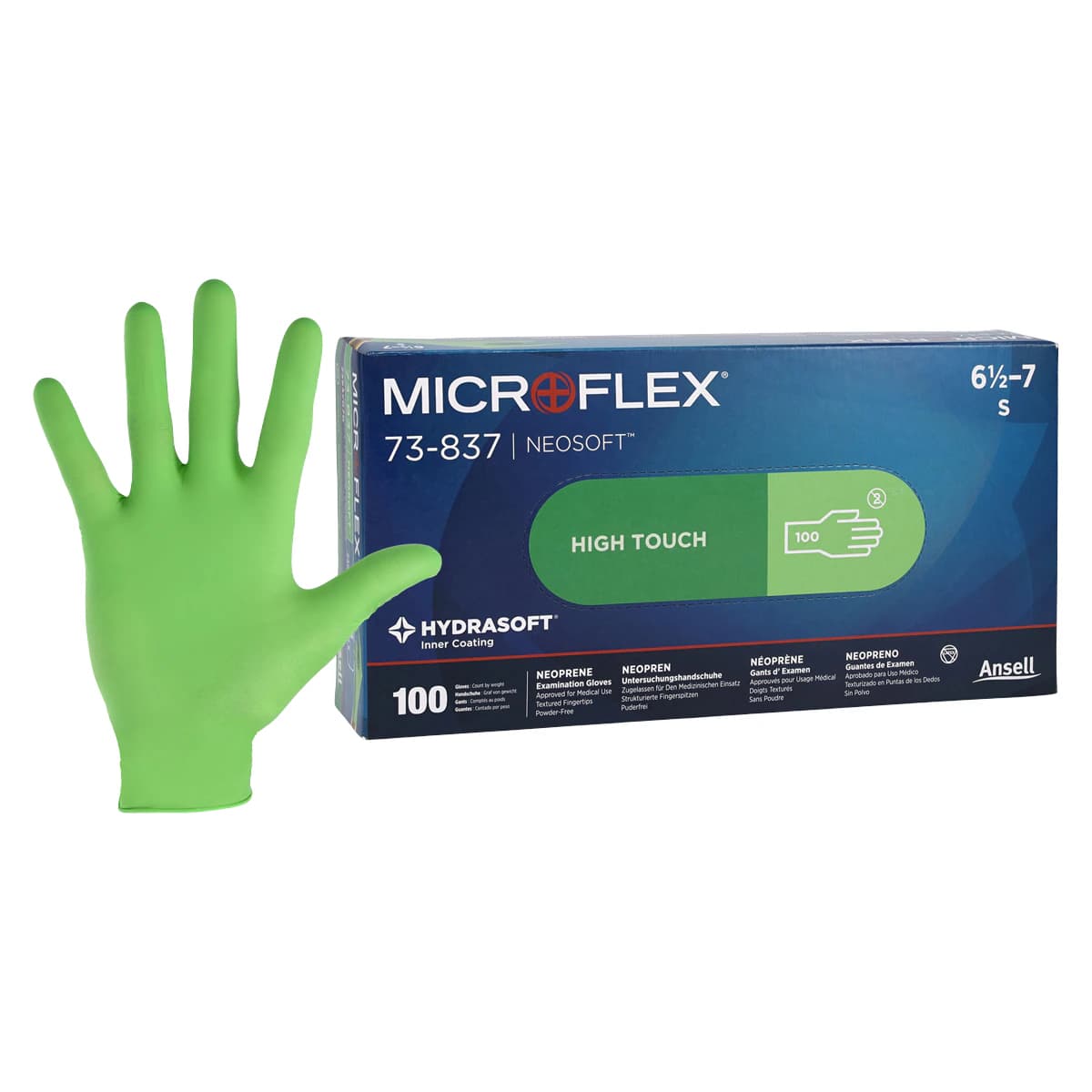 Microflex NeoSoft Neoprene Exam Gloves, Powder Free, Non-Sterile, Small, Light Green, 100/Box, 73837070 - Microflex® Neosoft™ Neoprene Exam Gloves – Powder Free, 100/Pkg - Small - Image 1