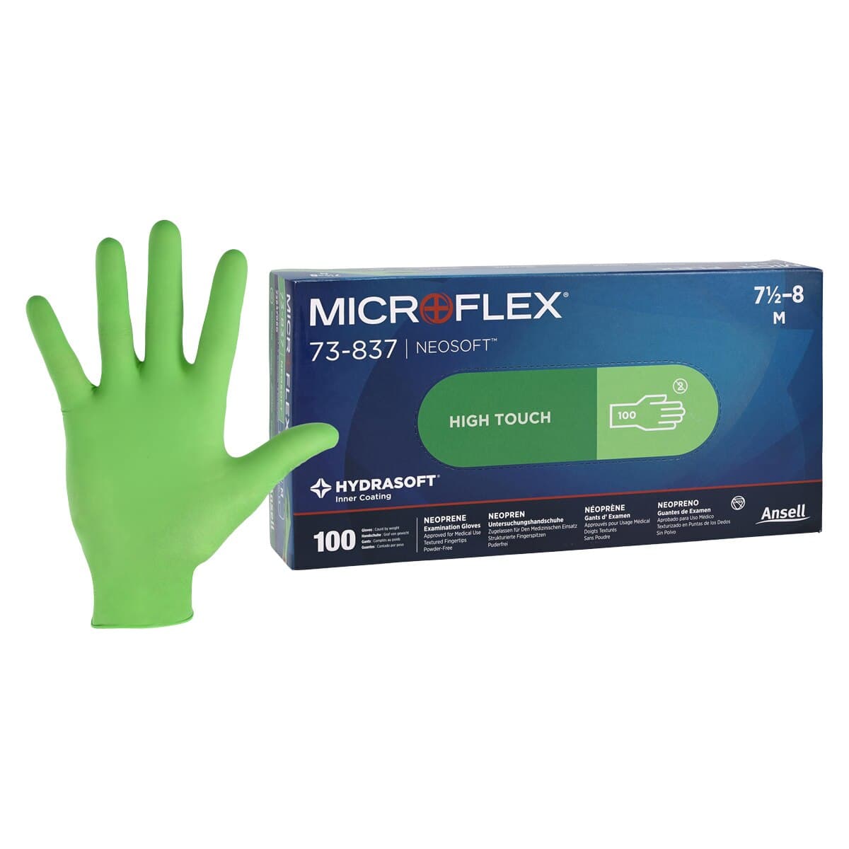 Microflex NeoSoft Neoprene Exam Gloves, Powder Free, Non-Sterile, Medium, Light Green, 100/Box, 73837080 thumbnail 2