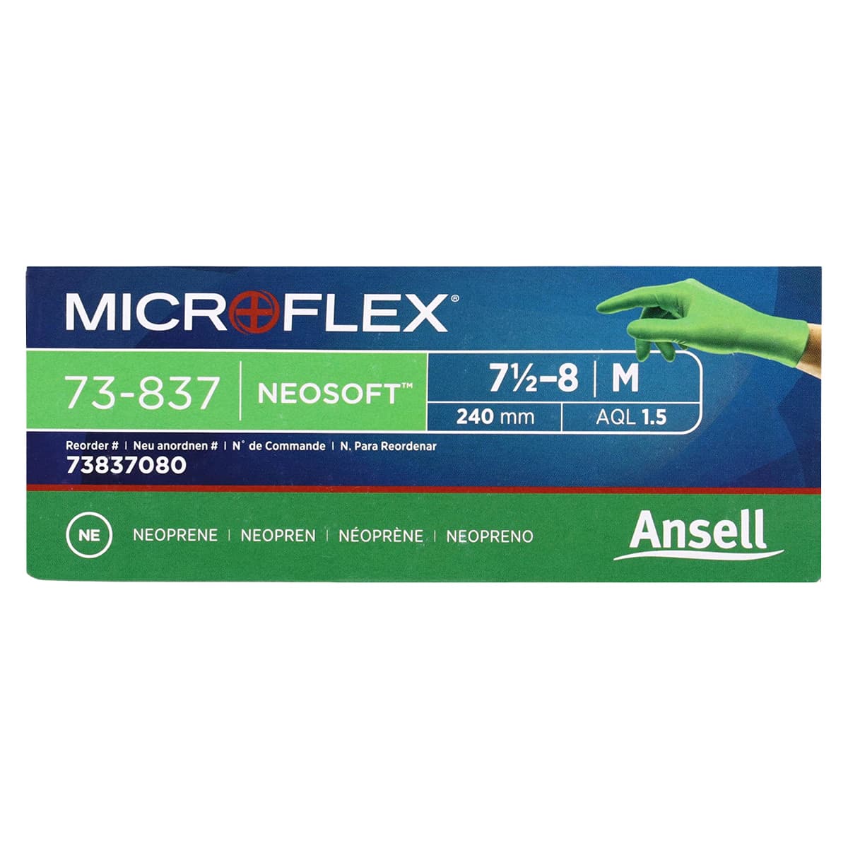 Microflex NeoSoft Neoprene Exam Gloves, Powder Free, Non-Sterile, Medium, Light Green, 100/Box, 73837080 thumbnail 6