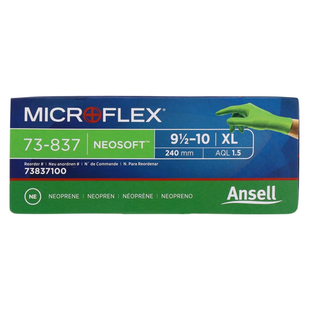 Microflex NeoSoft Neoprene Exam Gloves, Powder Free, Latex Free, X-Large, Green, 100/Bx, 73837100 thumbnail 2