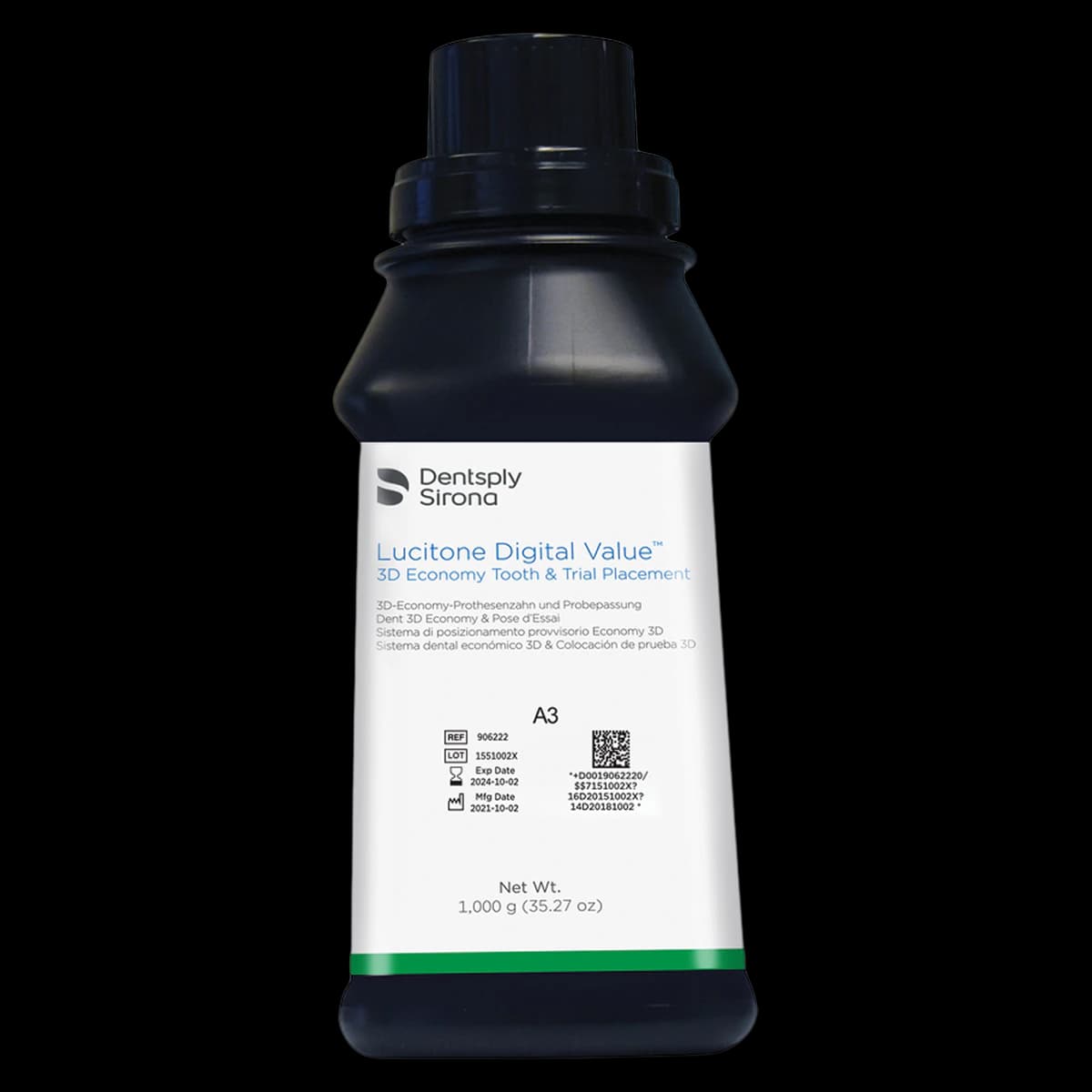 Lucitone Digital Value (LDV) 3D Economy Tooth and Trial Placement Resin, Shade A3, 1000g Bottle - Lucitone Digital Try-In 3D Resin A3 1000g - Image 1
