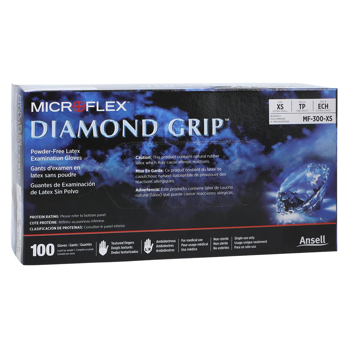 Microflex Diamond Grip Powder-Free Latex Exam Gloves, Extra Small, Natural, Textured, Non-Sterile, 100/Box, MF-300-XS thumbnail 4