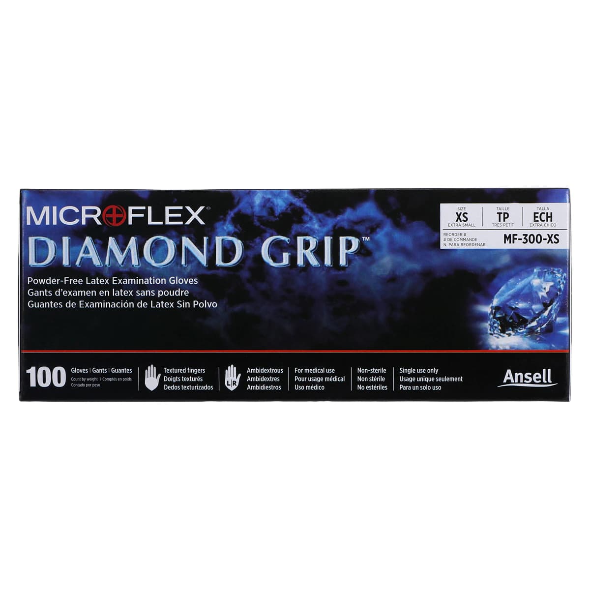 Microflex Diamond Grip Powder-Free Latex Exam Gloves, Extra Small, Natural, Textured, Non-Sterile, 100/Box, MF-300-XS thumbnail 5
