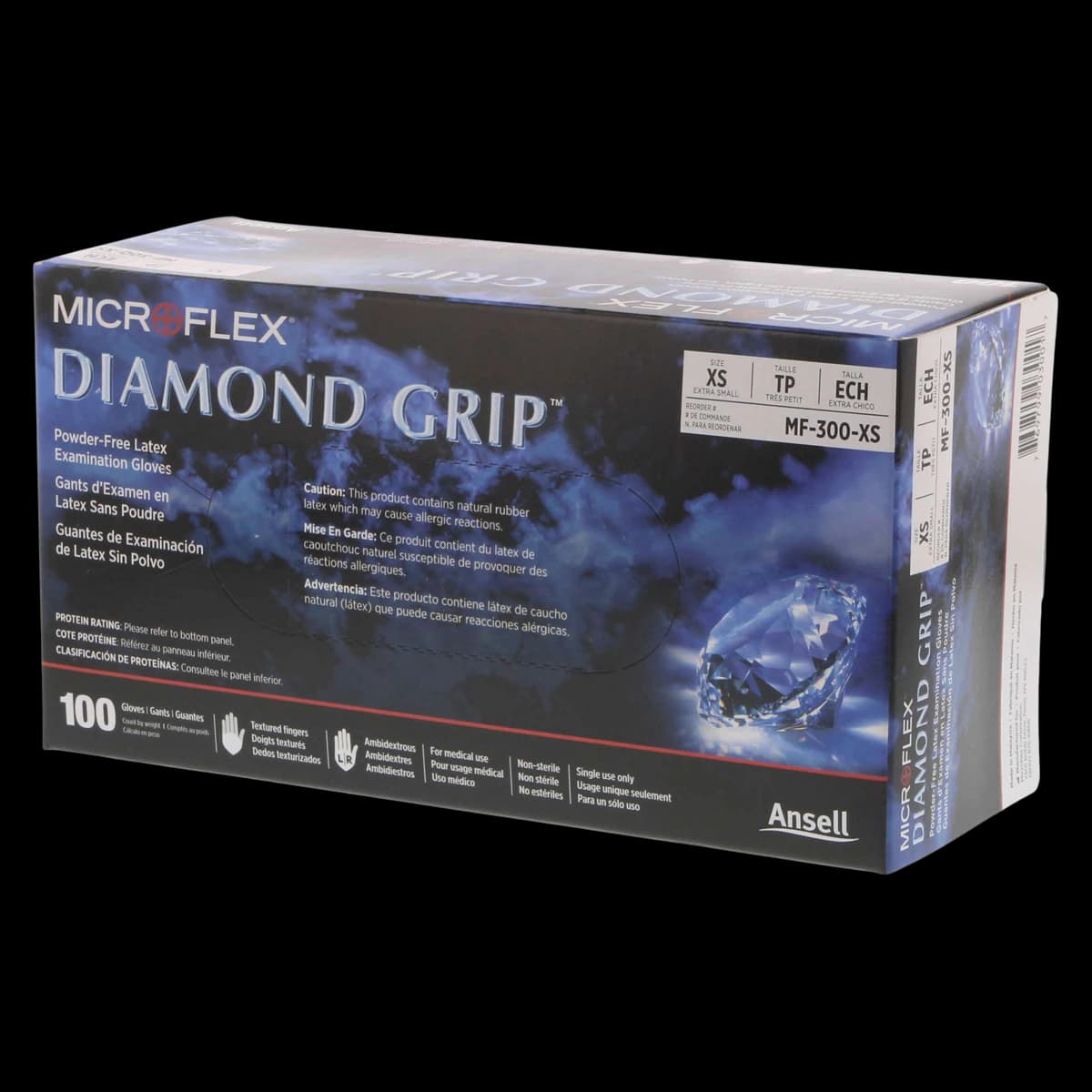 Microflex Diamond Grip Powder-Free Latex Exam Gloves, Extra Small, Natural, Textured, Non-Sterile, 100/Box, MF-300-XS - Microflex Diamond Grip Latex Gloves – 100/Pkg - Extra Small - Image 1