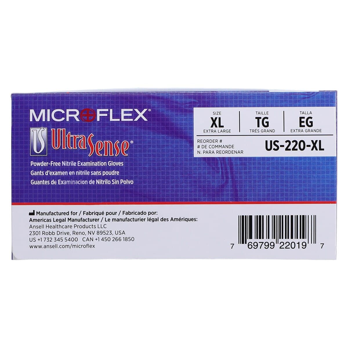 Microflex UltraSense US-220 Nitrile Exam Gloves, Powder Free, Latex Free, Non-Sterile, Extra Large, Blue, Textured, 100/Box, US-220-XL thumbnail 6