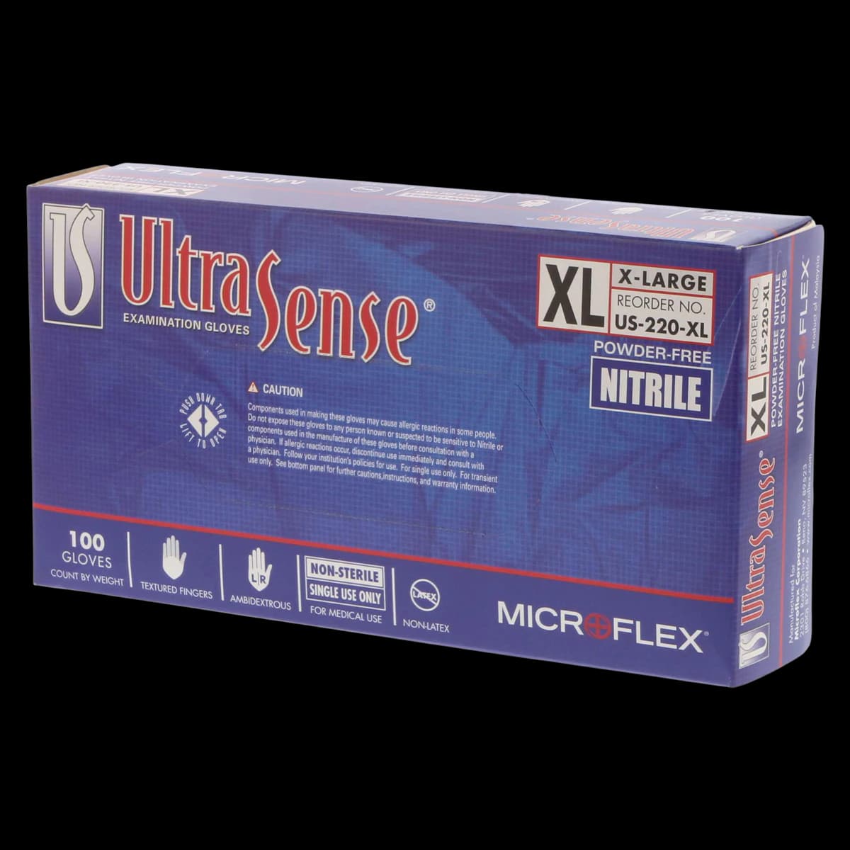 Microflex UltraSense US-220 Nitrile Exam Gloves, Powder Free, Latex Free, Non-Sterile, Extra Large, Blue, Textured, 100/Box, US-220-XL - UltraSense® Nitrile Exam Gloves – Blue, Powder Free, Latex Free, 100/Box, 10 Boxes/Case - Extra Large - Image 1