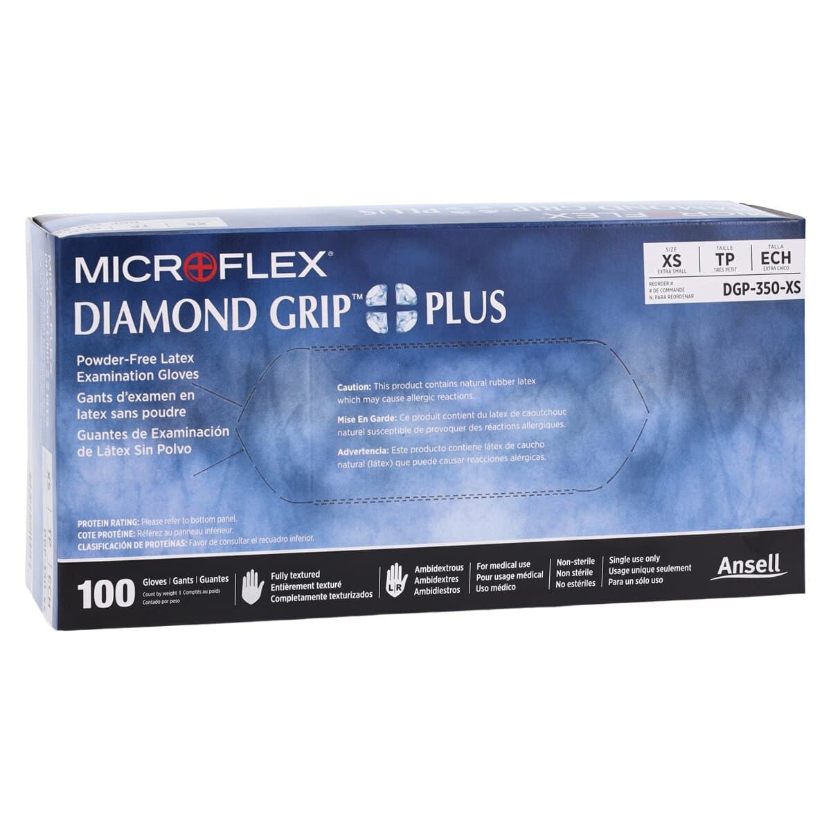 Diamond Grip Plus DGP-350 Latex Exam Gloves, Powder-Free, Textured, Non-Sterile, Extra Small, Natural, 100/Box, DGP-350-XS thumbnail 4