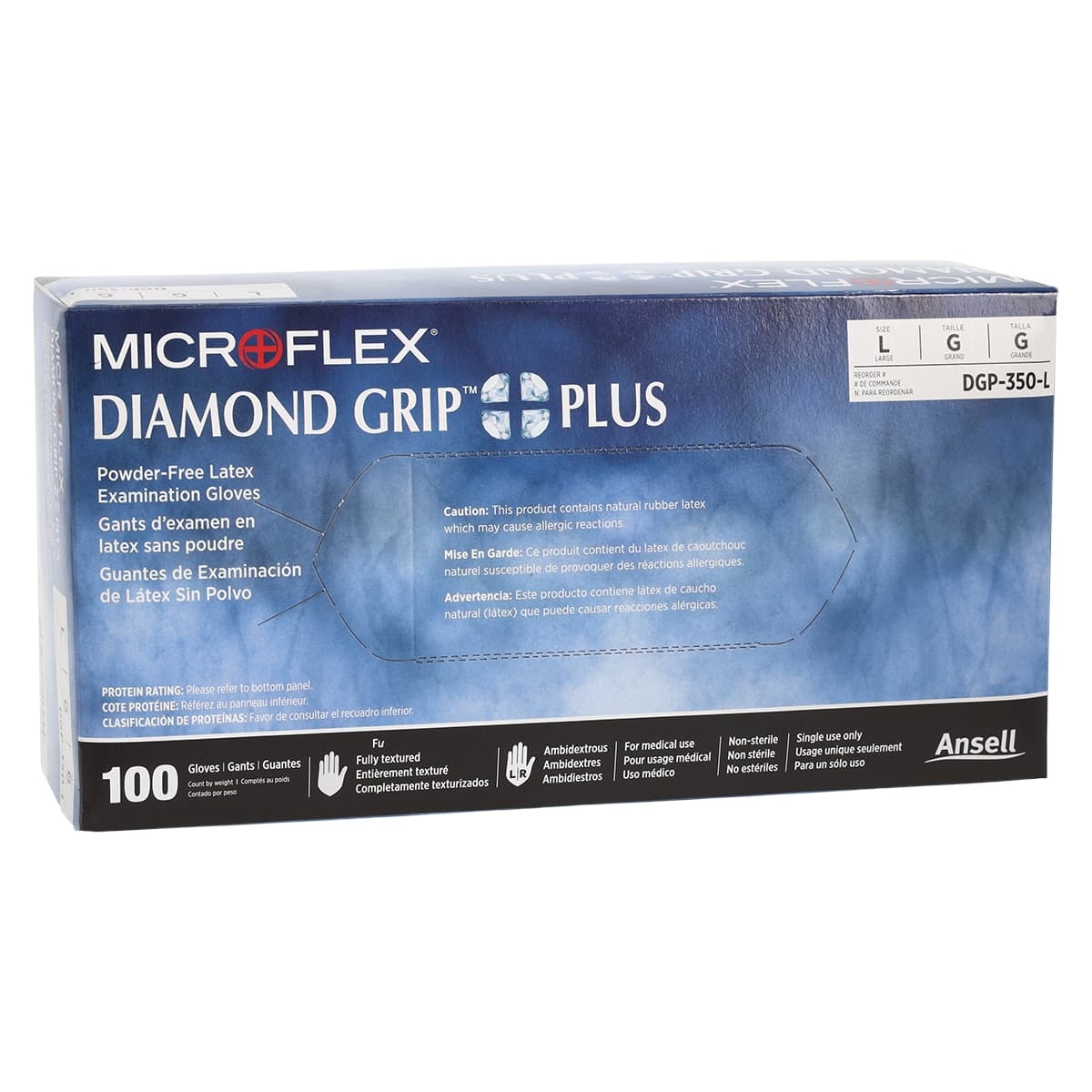 Diamond Grip Plus DGP-350 Latex Exam Gloves, Powder-Free, Textured, Non-Sterile, Large, Natural, 100/Box, DGP-350-L thumbnail 4