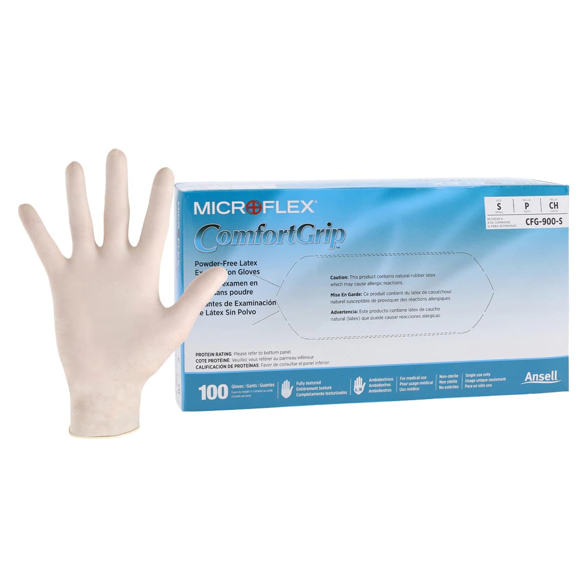 Microflex ComfortGrip CFG-900 Latex Exam Gloves, Powder-Free, Textured, Non-Sterile, Small, Natural, 100/Box, CFG-900-S thumbnail 2