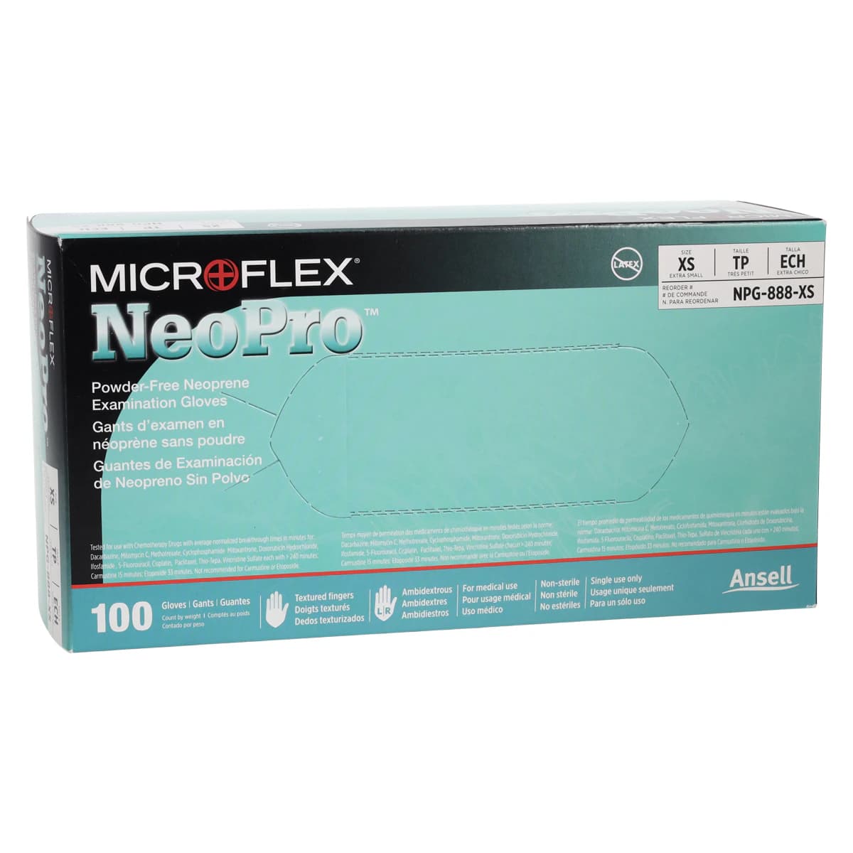 Microflex NeoPro Chloroprene Exam Gloves, Powder-Free, Textured, Extra Small, Green, 100/Box, NPG-888-XS thumbnail 4