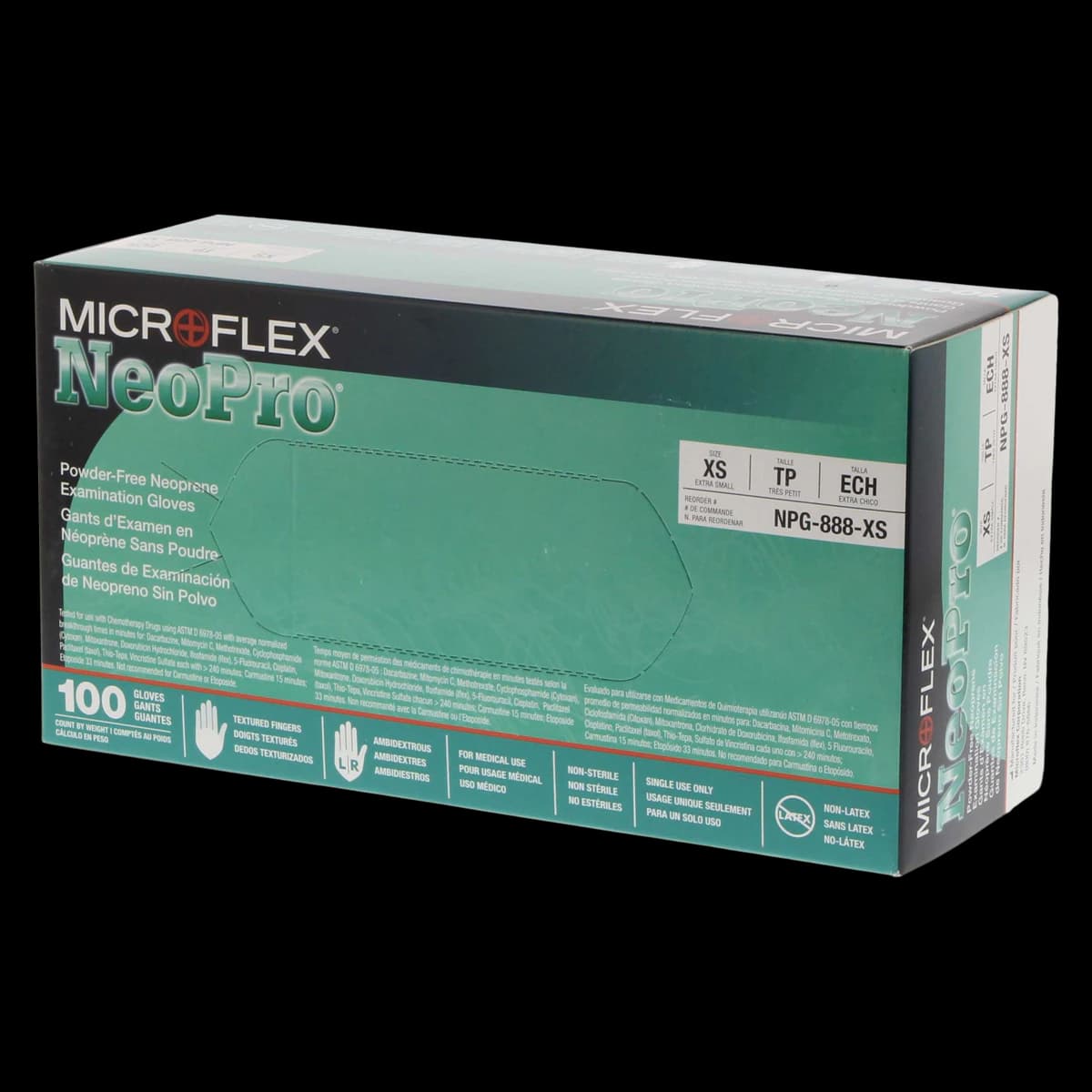 Microflex NeoPro Chloroprene Exam Gloves, Powder-Free, Textured, Extra Small, Green, 100/Box, NPG-888-XS thumbnail 2