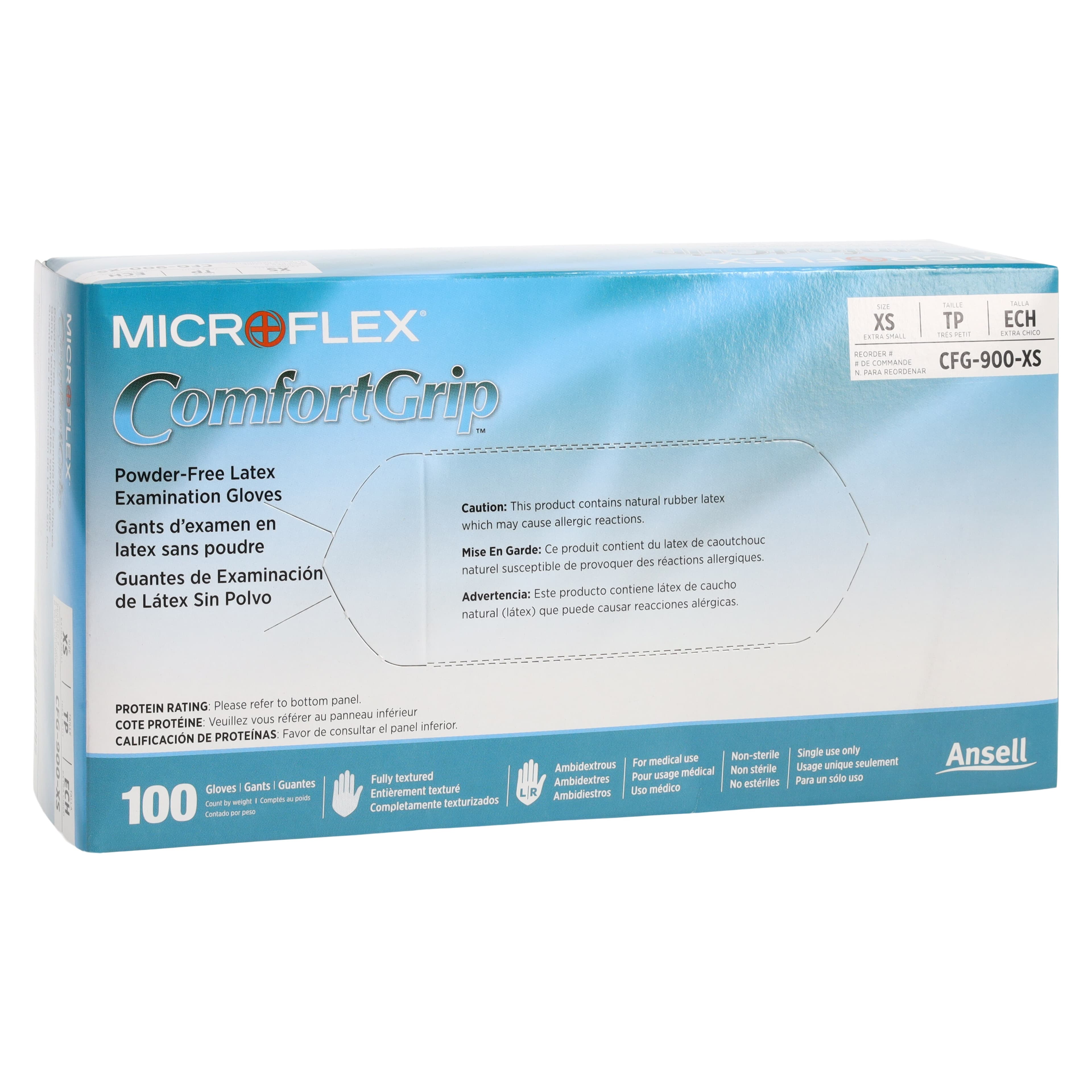 Microflex ComfortGrip CFG-900 Latex Exam Gloves, Powder-Free, Textured, Non-Sterile, Extra Small, Natural, 100/Box, CFG-900-XS thumbnail 4