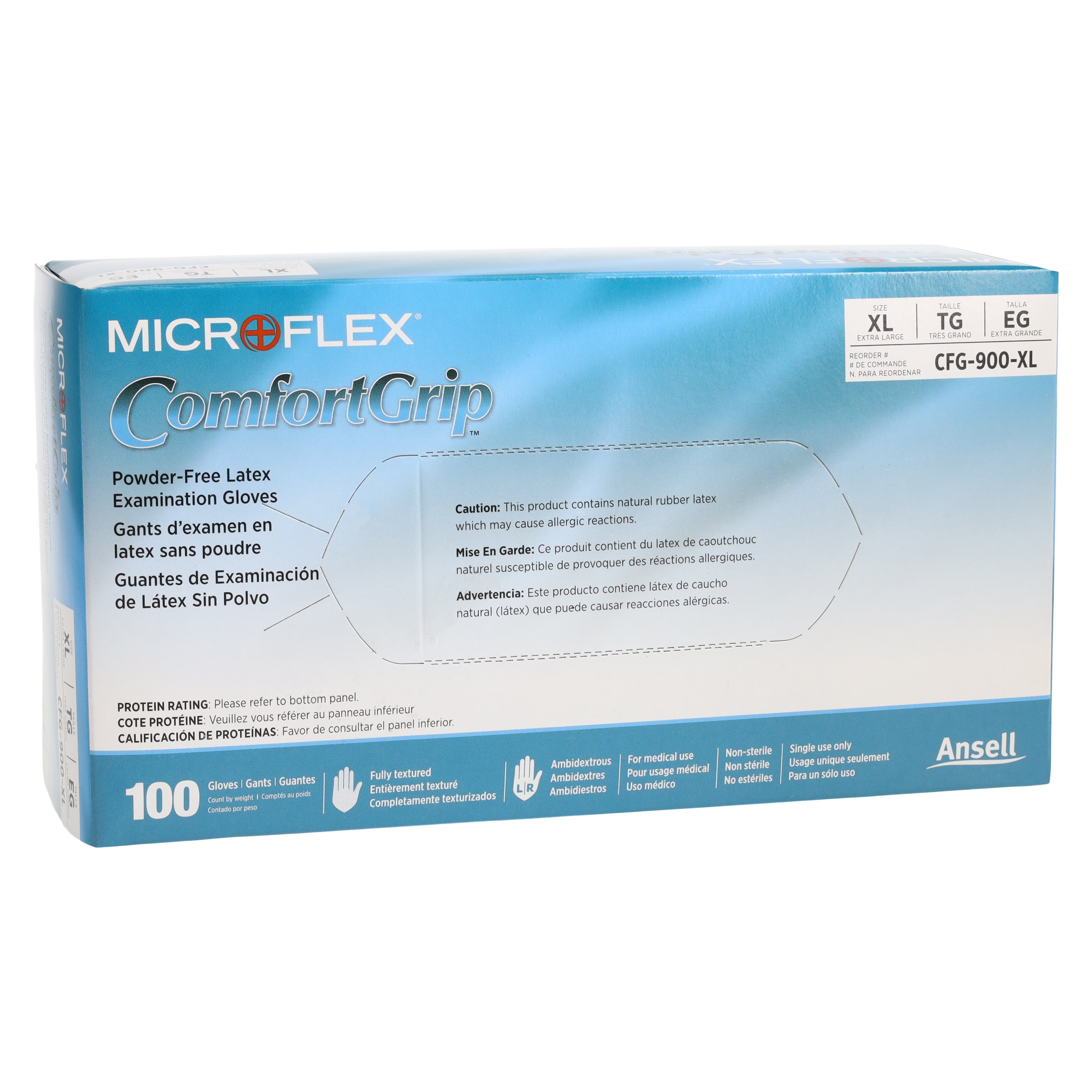 Microflex ComfortGrip CFG-900 Latex Exam Gloves, Powder-Free, Textured, Extra Large, Natural, 100/Box, CFG-900-XL thumbnail 4