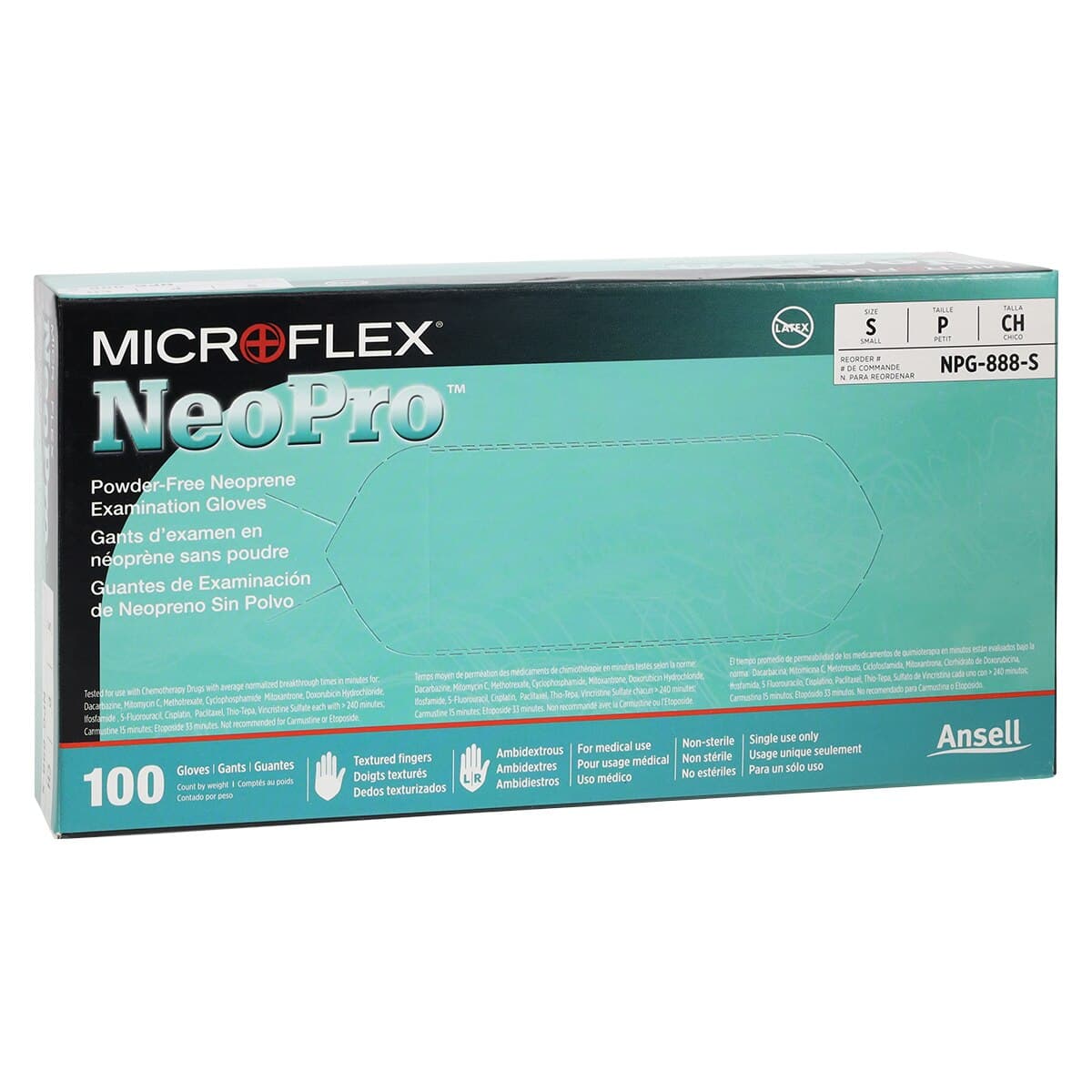 Microflex NeoPro Chloroprene Exam Gloves, Powder-Free, Non-Sterile, Textured, Small, Green, 100/Box, NPG-888-S thumbnail 4