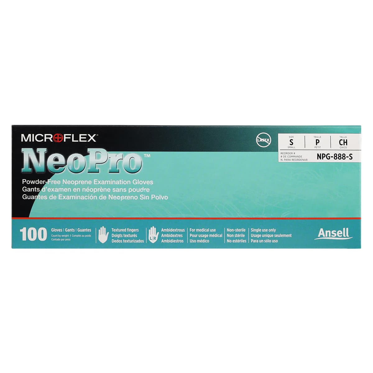 Microflex NeoPro Chloroprene Exam Gloves, Powder-Free, Non-Sterile, Textured, Small, Green, 100/Box, NPG-888-S thumbnail 5