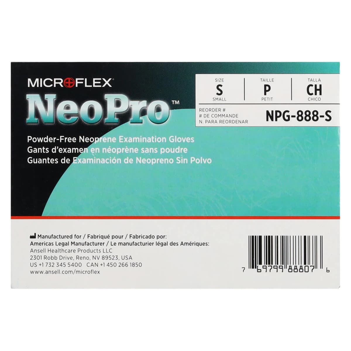 Microflex NeoPro Chloroprene Exam Gloves, Powder-Free, Non-Sterile, Textured, Small, Green, 100/Box, NPG-888-S thumbnail 6