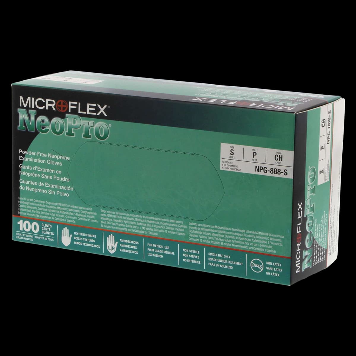 Microflex NeoPro Chloroprene Exam Gloves, Powder-Free, Non-Sterile, Textured, Small, Green, 100/Box, NPG-888-S - NeoPro Chloroprene Gloves, Powder-Free, Small, Green, 100/Box - Image 1