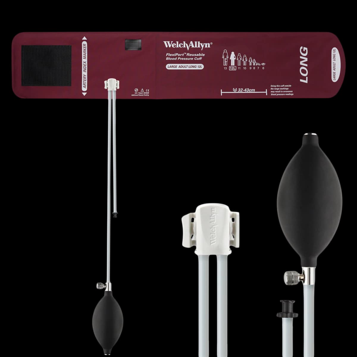 Welch Allyn FlexiPort Blood Pressure Cuff, Size 12L, Burgundy, Latex-Free, Each - Cuff Reuse Ad Long Bv - Image 1