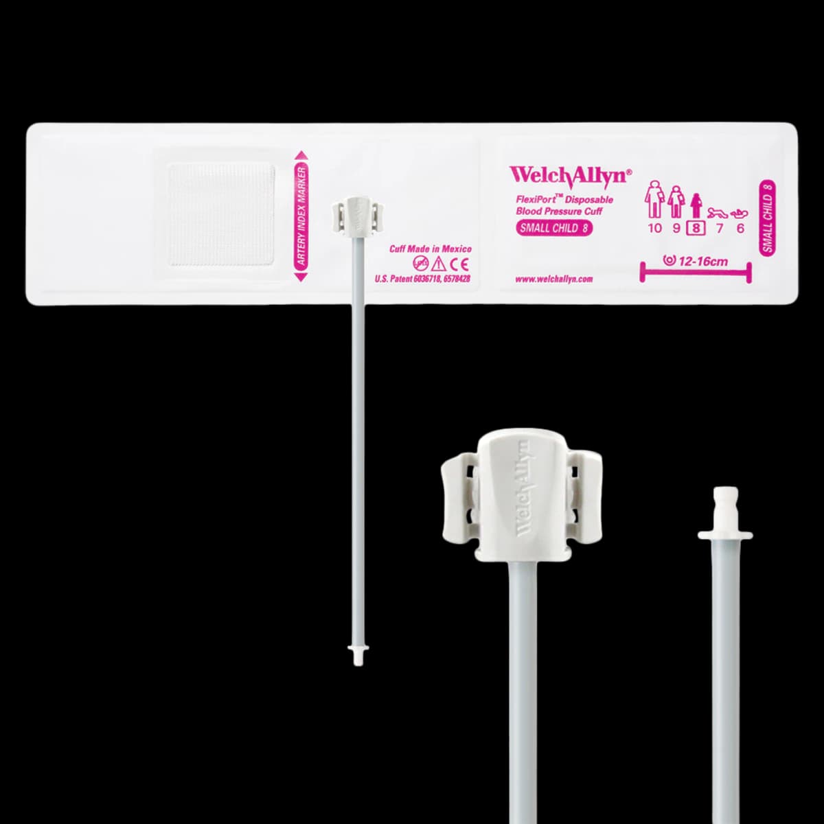 Welch Allyn FlexiPort Blood Pressure Cuff, Size 8, White/Pink, Latex-Free, 20/Case - Cuff Soft 1-Tube - Image 1