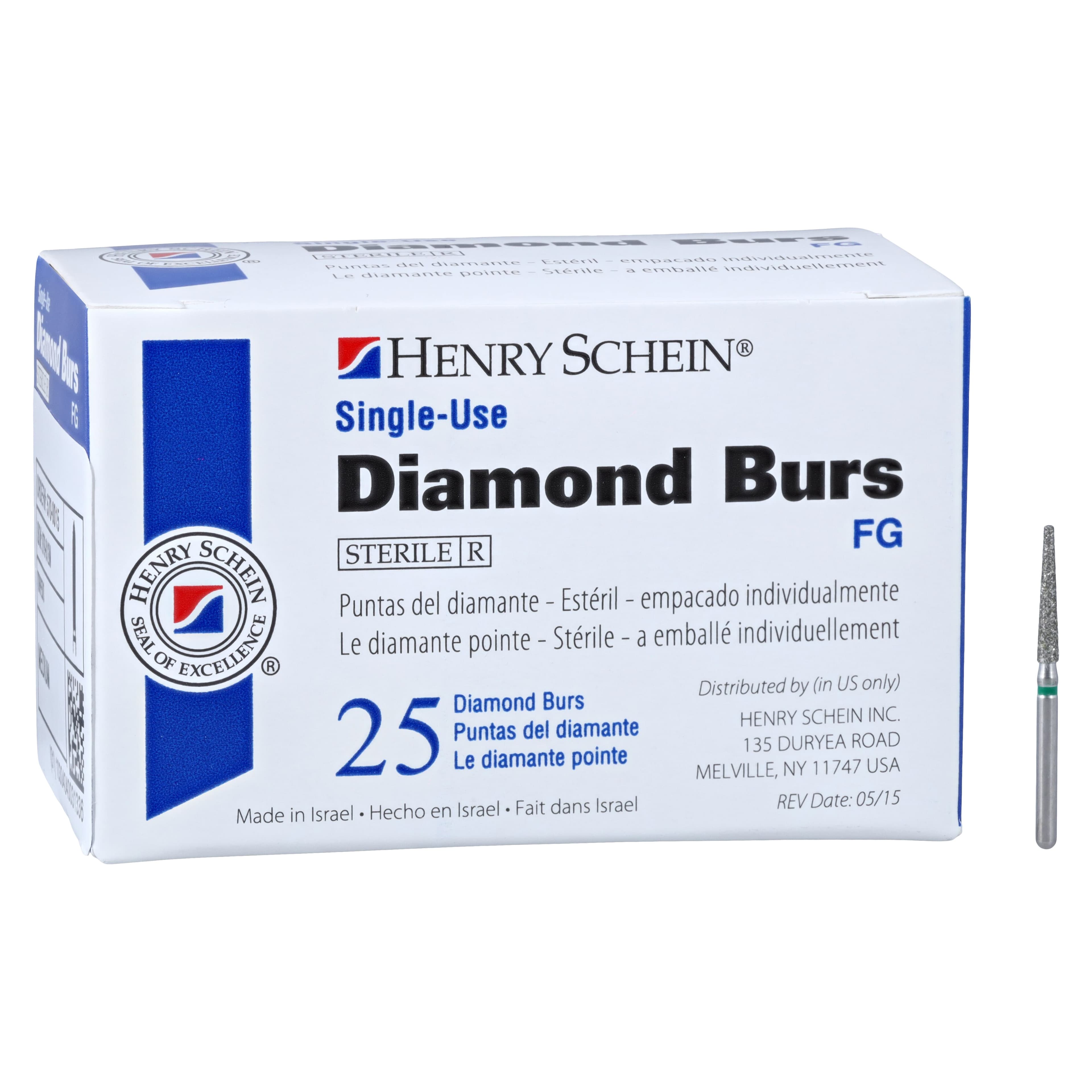 Diamond Single-Use FG Bur, Friction Grip, Coarse, Flat End Taper, 848-017C, 25/Box thumbnail 5
