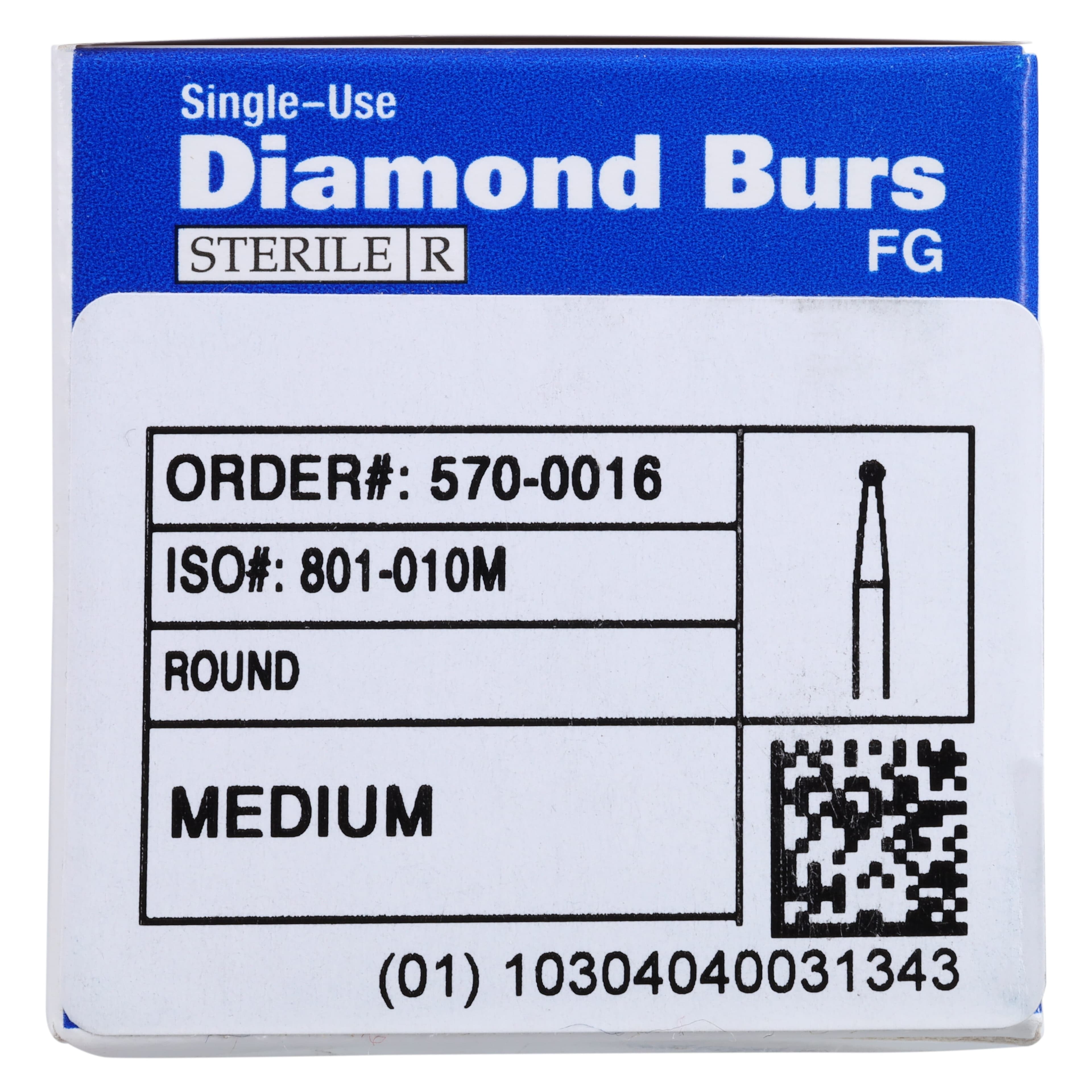 HSI Round FG Diamond Burs, Single Use, Medium, 801-010M, 25/Box thumbnail 6