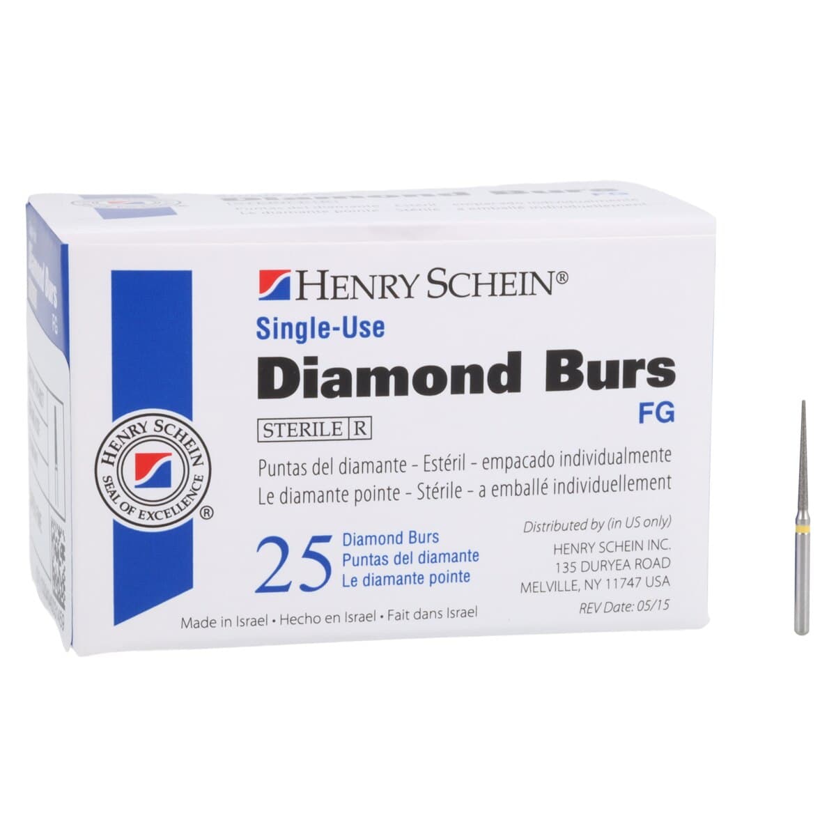HSI Diamond Single-Use FG Bur, Friction Grip, Extra Fine, Flat End Taper, 848L-013XF, 25/Box thumbnail 3