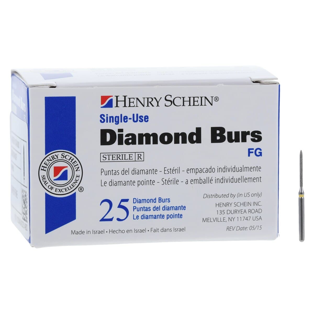 Diamond Single-Use FG Beveled Cylinder Friction Grip Extra Fine Bur, 5.0 mm, 25/Box, 879-010XF thumbnail 3