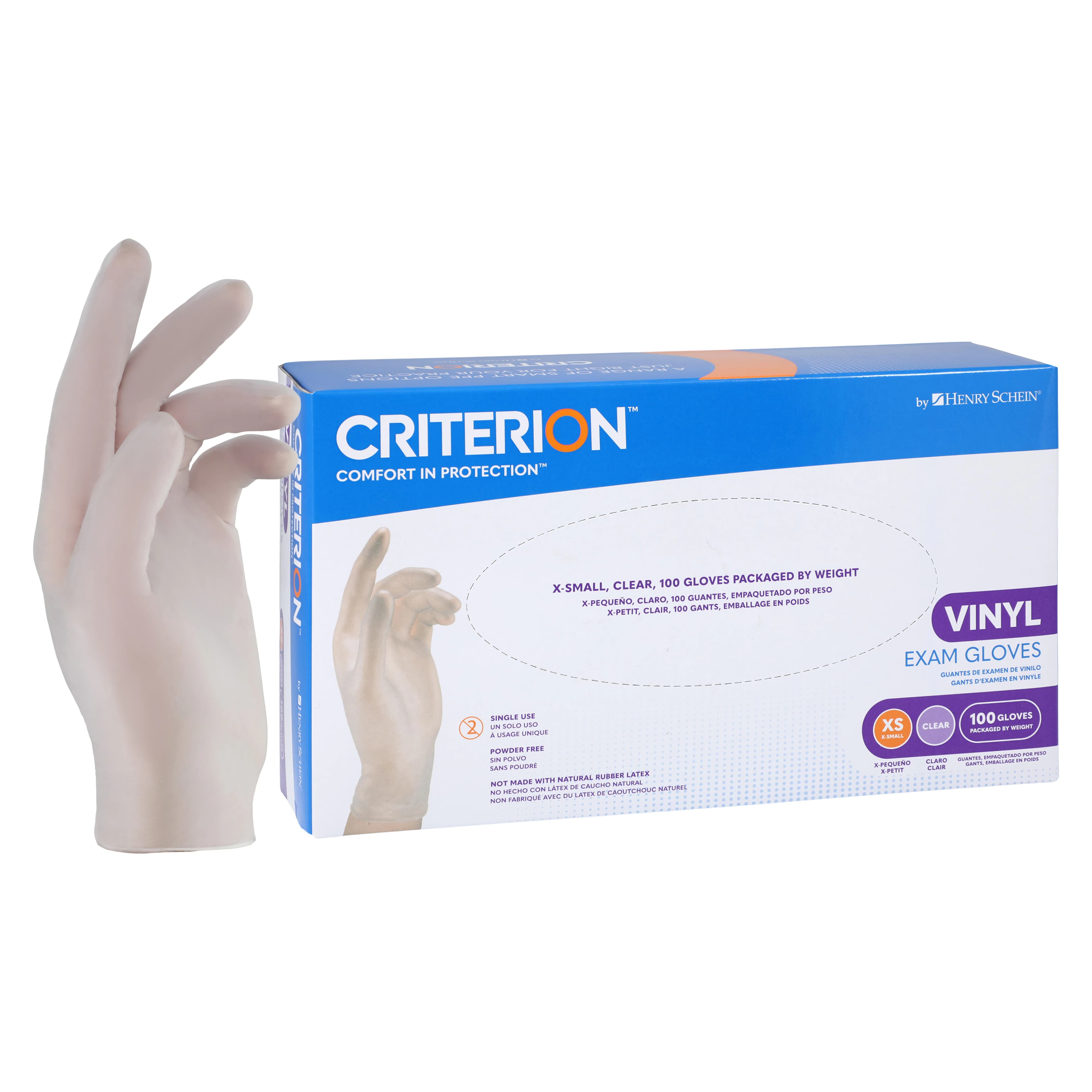 Criterion Vinyl Exam Gloves, X-Small, Clear, Non-Sterile, 90/Box - Criterion Vinyl Exam Gloves - Image 1