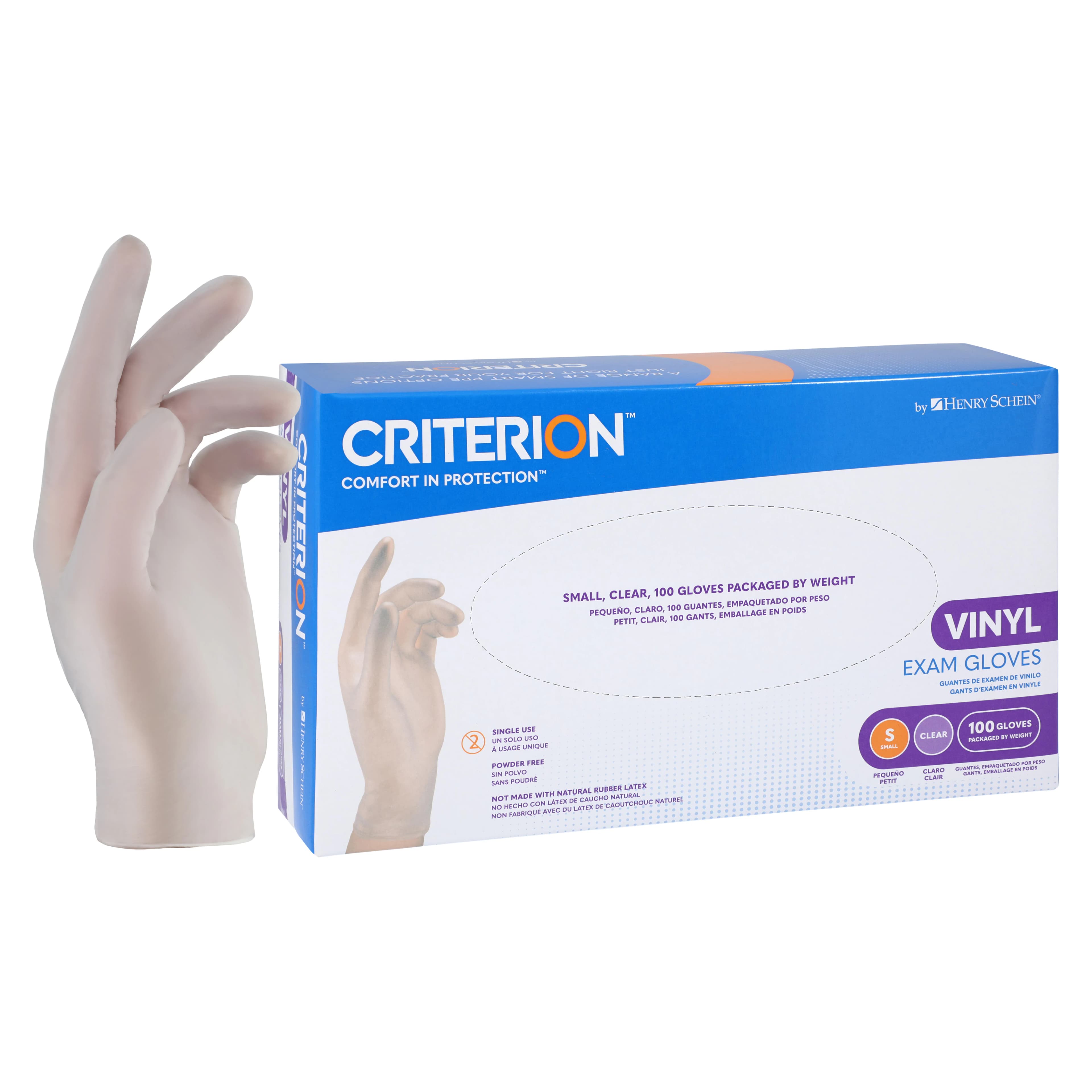 Criterion Vinyl Exam Gloves, Clear, Non-Sterile, Small, 100/Box - Criterion Vinyl Exam Gloves - Image 1