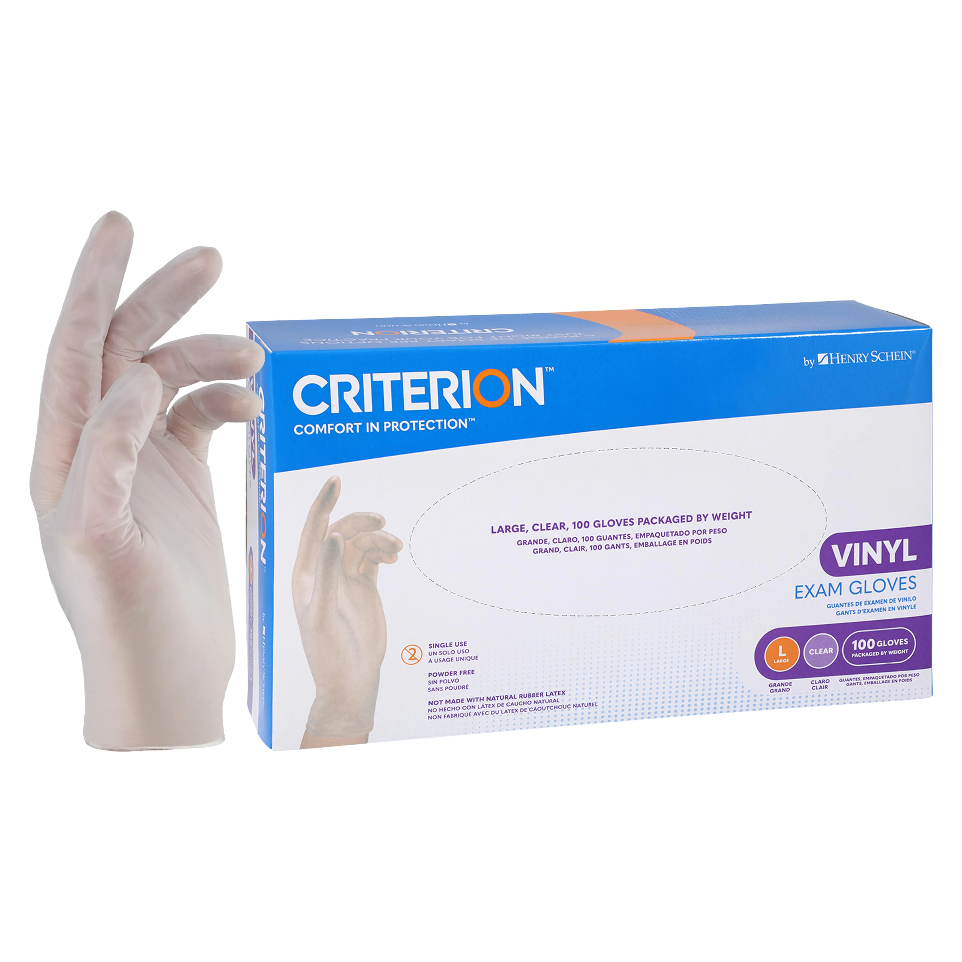 Criterion Vinyl Exam Gloves, Clear, Non-Sterile, Large, 100/Box - Criterion Vinyl Exam Gloves - Image 1