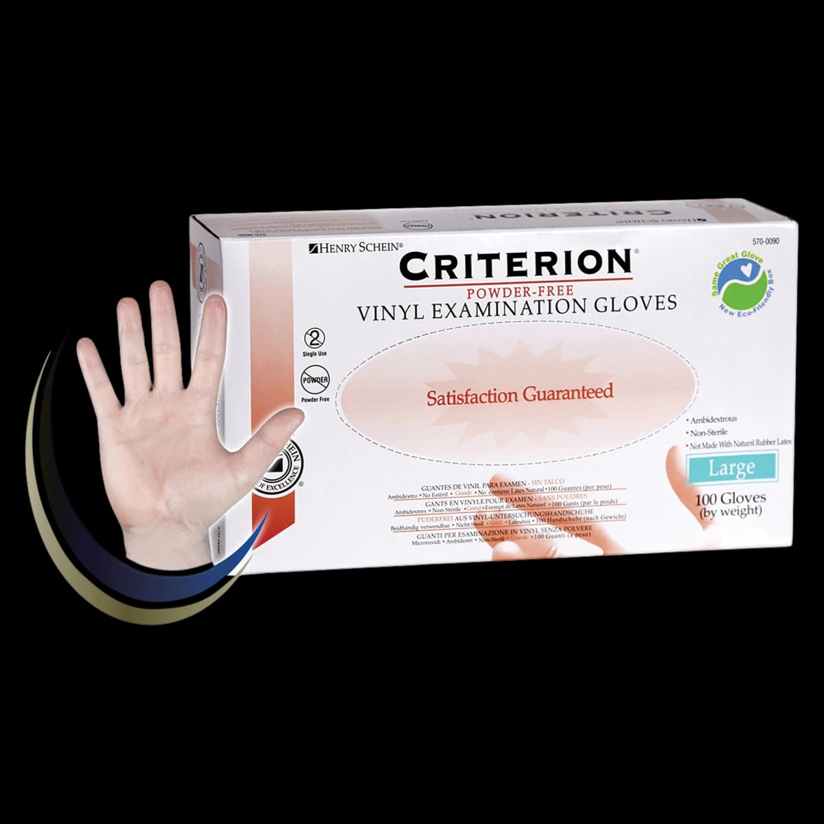 Criterion Vinyl Exam Gloves, Clear, Non-Sterile, Large, 100/Box thumbnail 2