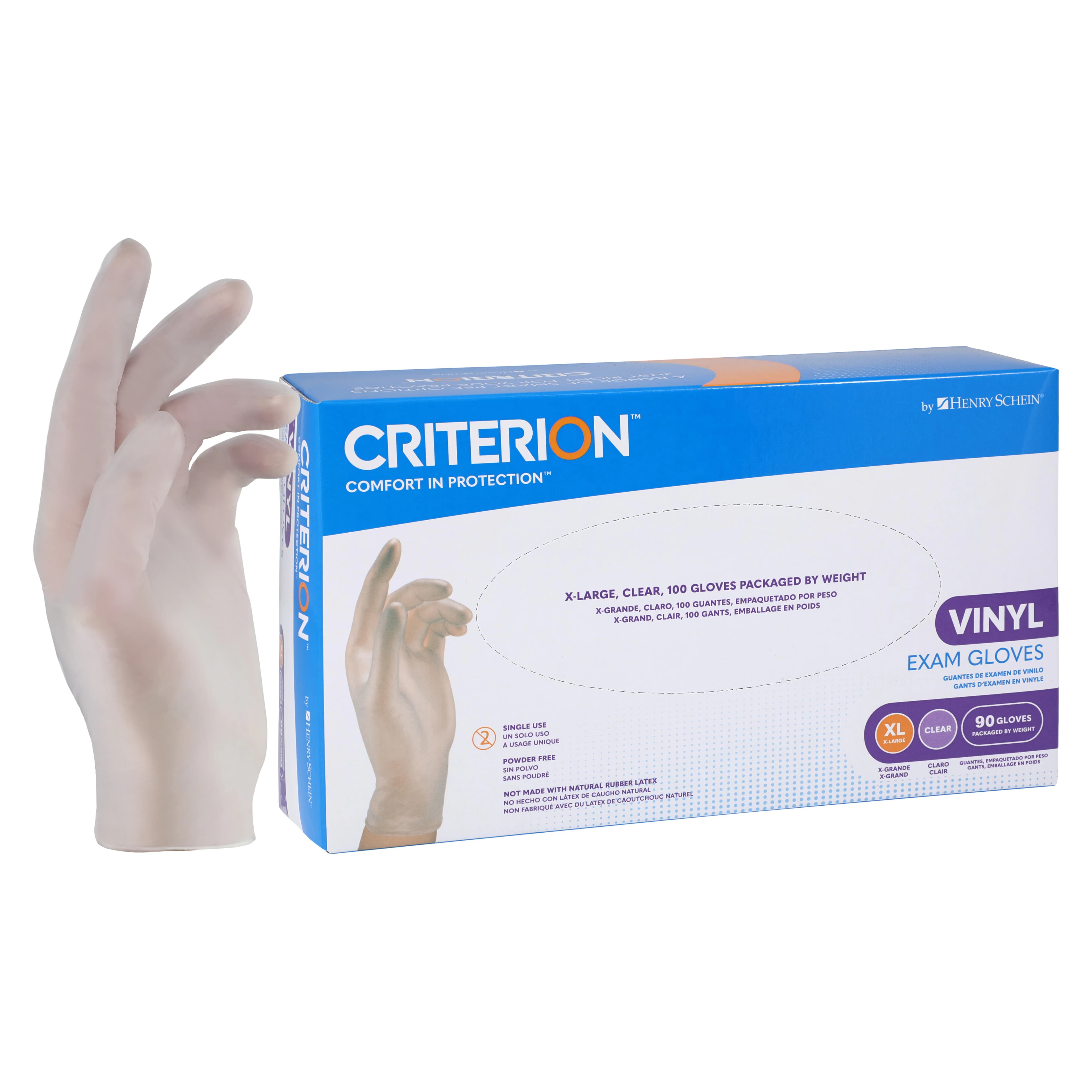 Criterion Vinyl Exam Gloves, X-Large, Clear, Non-Sterile, 90/Box thumbnail 2