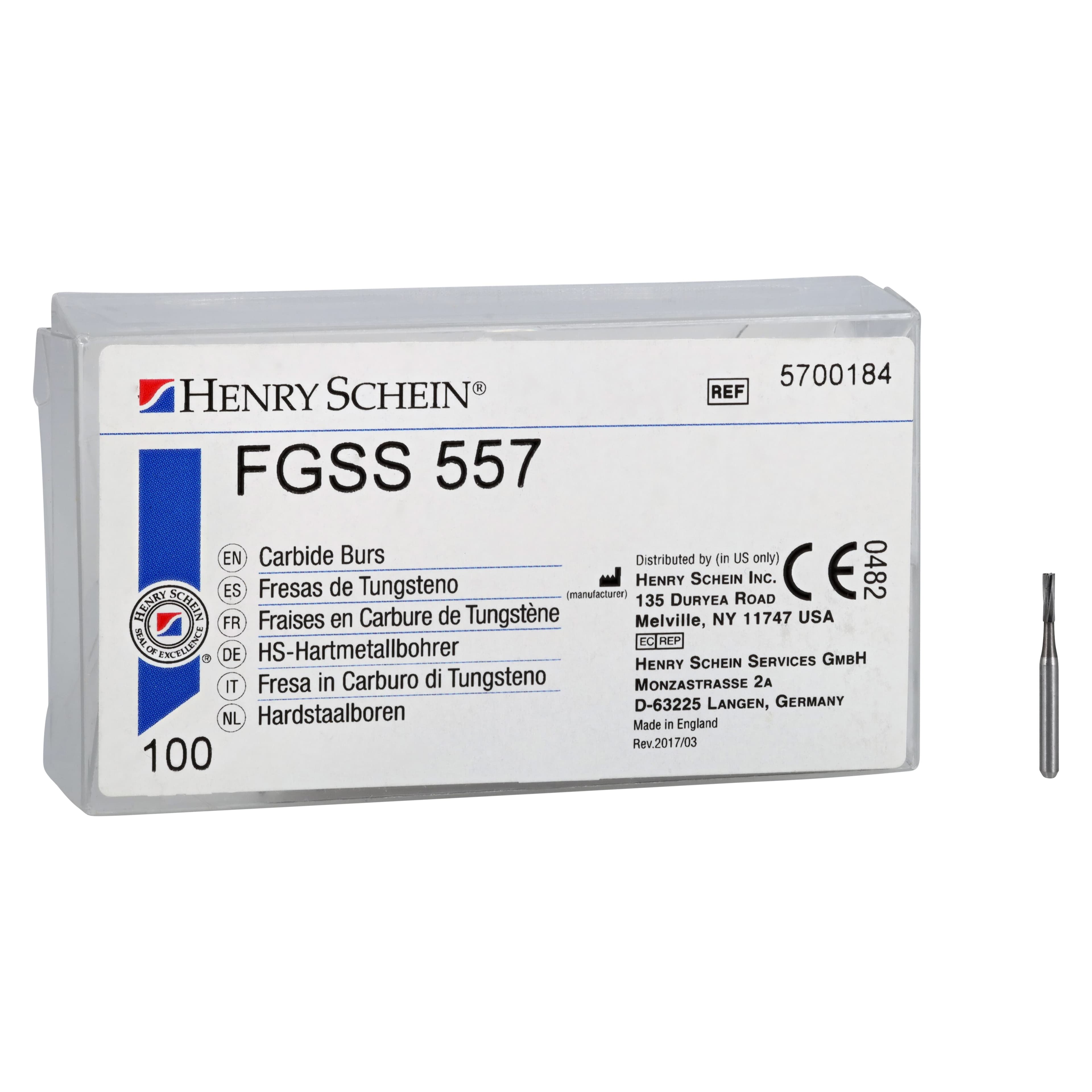 Henry Schein Carbide Bur FGSS 557, Fissure Cross Cut, Friction Grip Short Shank, Operative, 100/Bx thumbnail 5