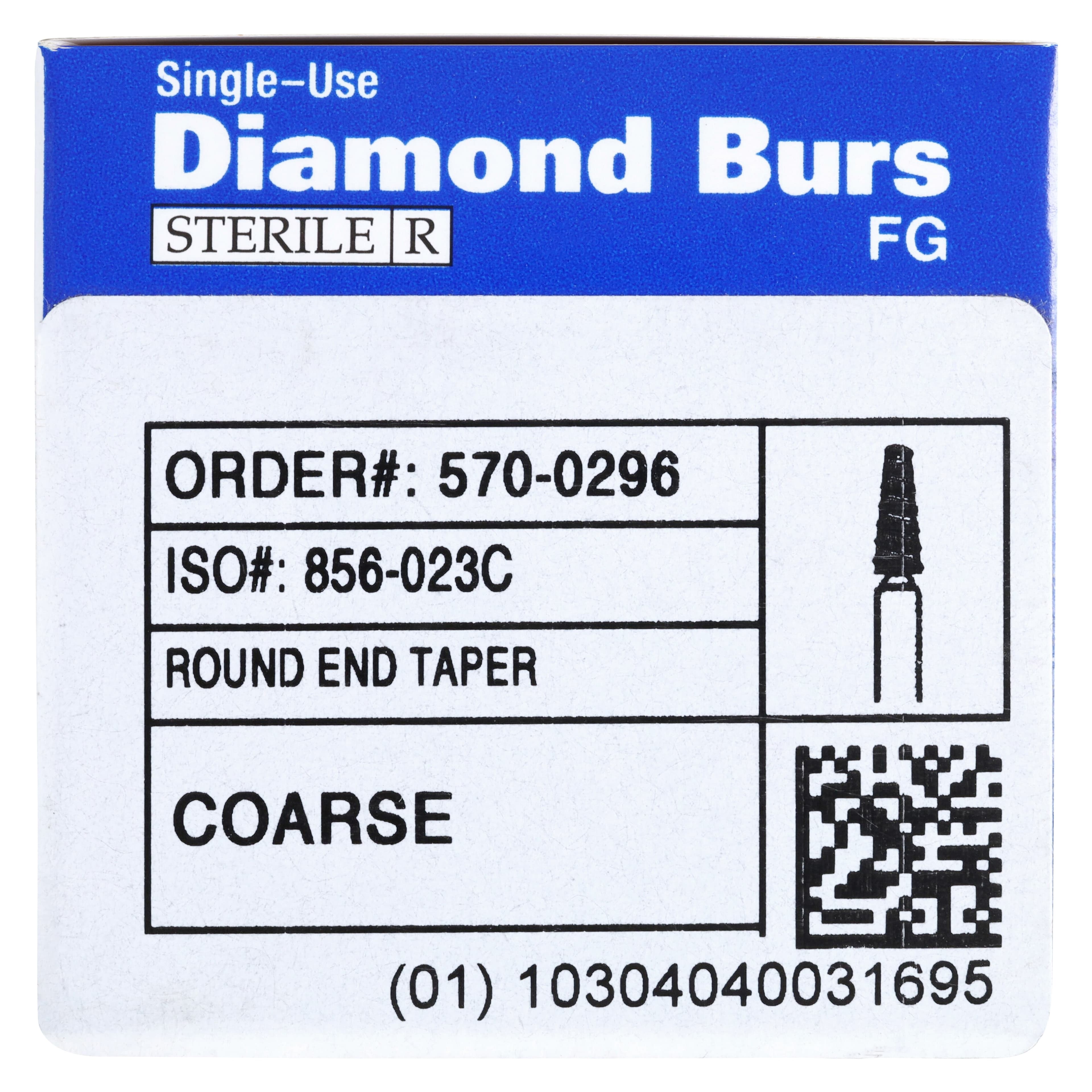 Diamond Single-Use FG Bur, Friction Grip, Coarse Spiral Round End Taper, 856-023SC, 25/Pk thumbnail 6