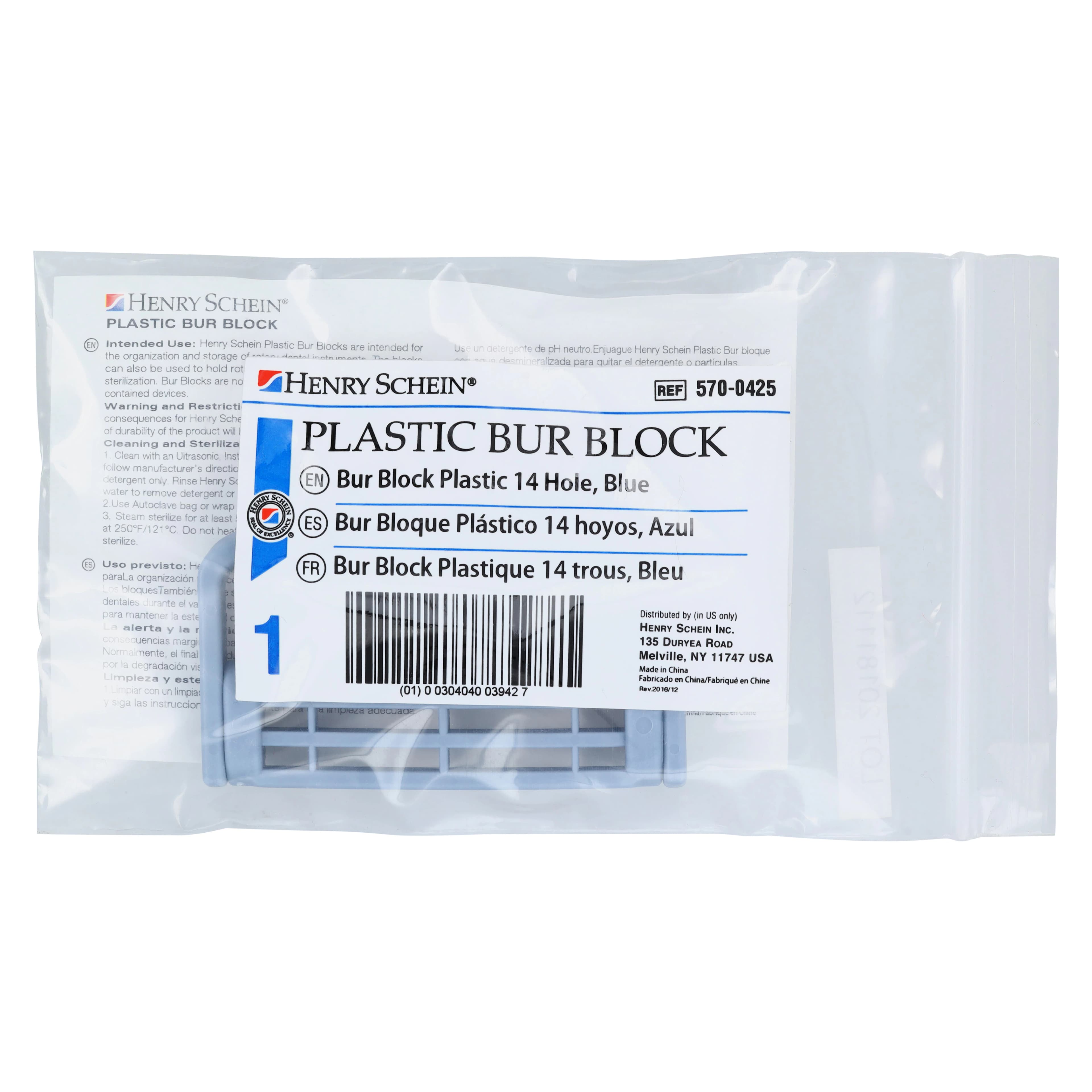 Plastic Bur Block, 14 Hole, Blue, Autoclavable thumbnail 3