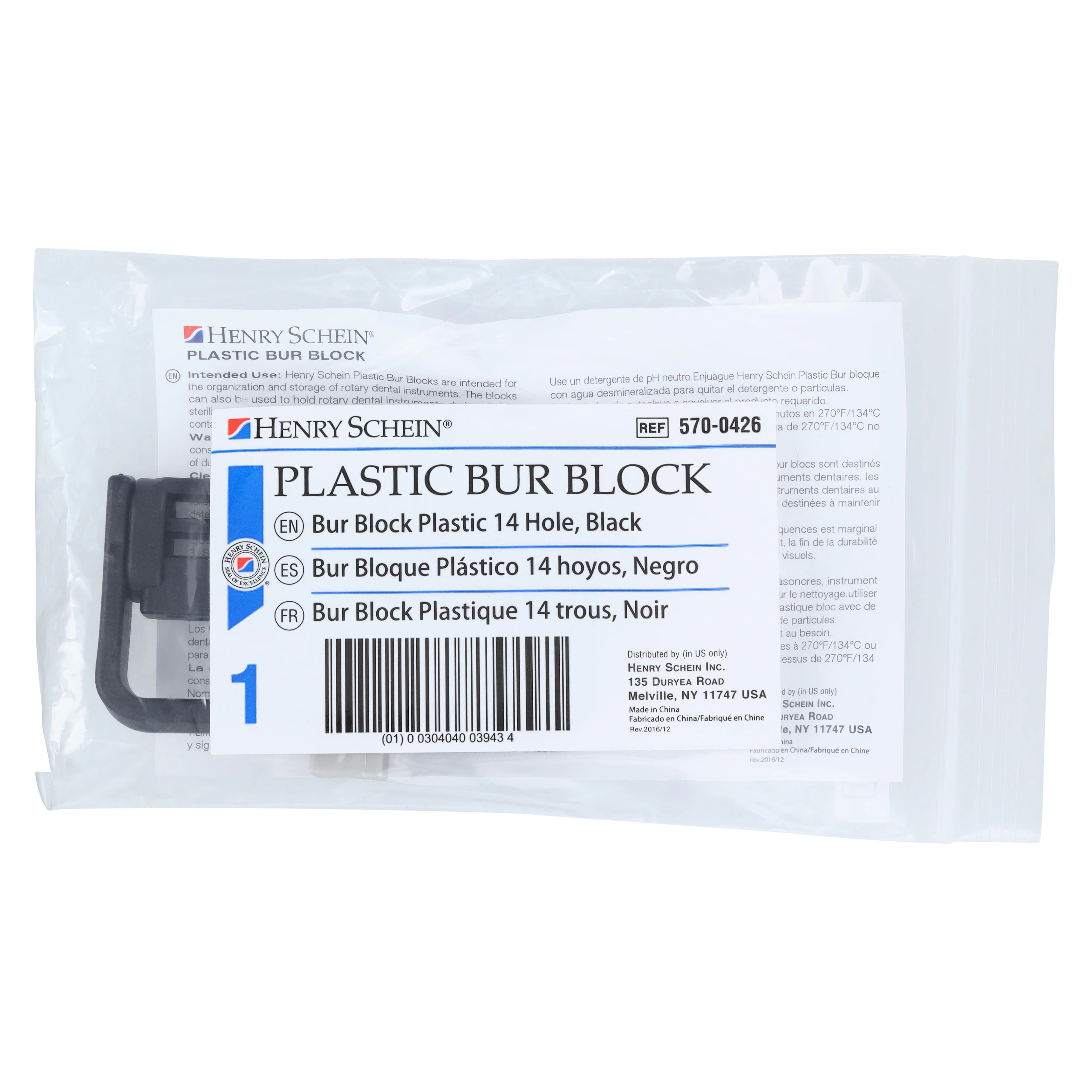 Plastic Bur Block, 14 Hole, Black, Autoclavable thumbnail 3