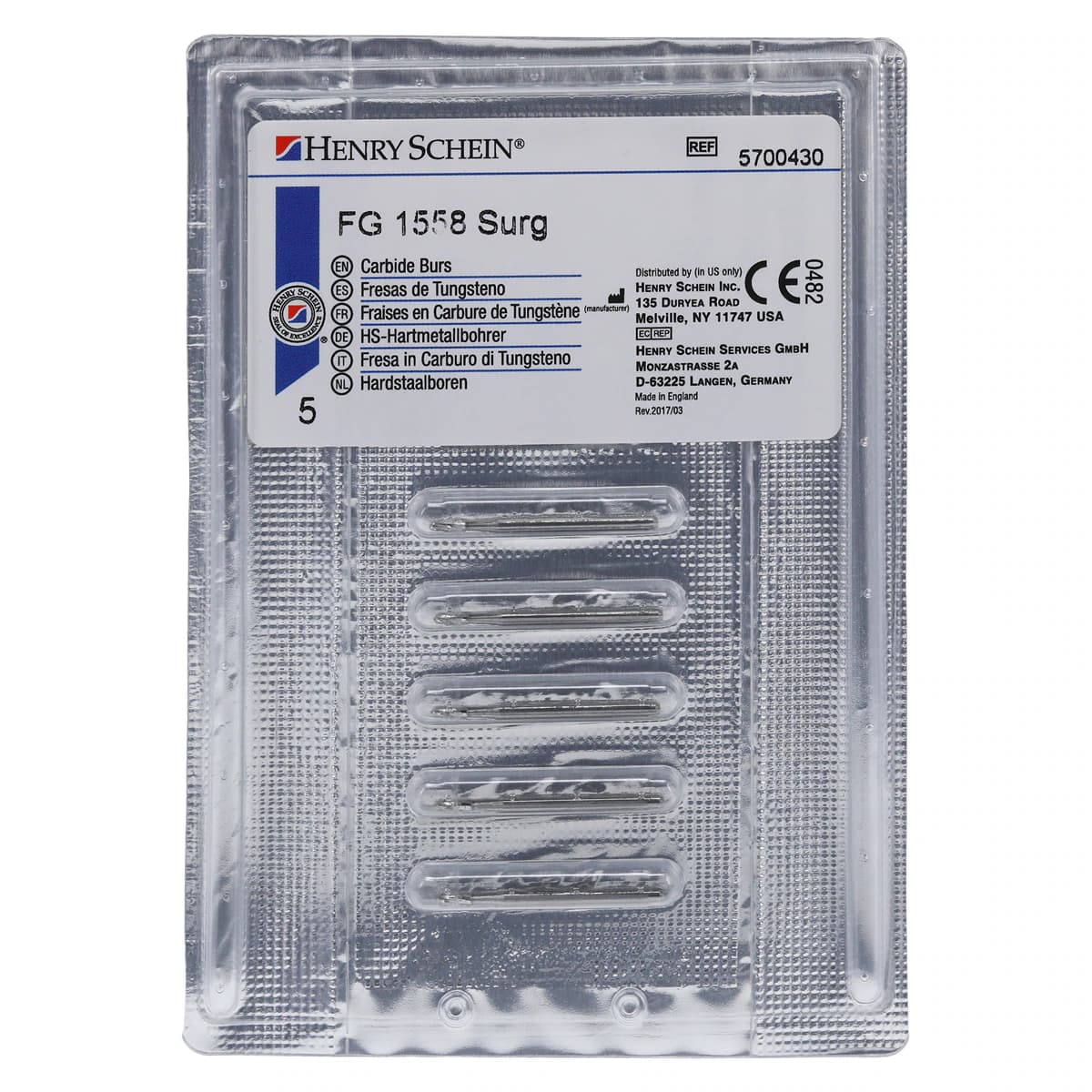 Henry Schein Surgical Bur FG 1558, Domed Fissure Carbide, Friction Grip, 5/Pk thumbnail 4