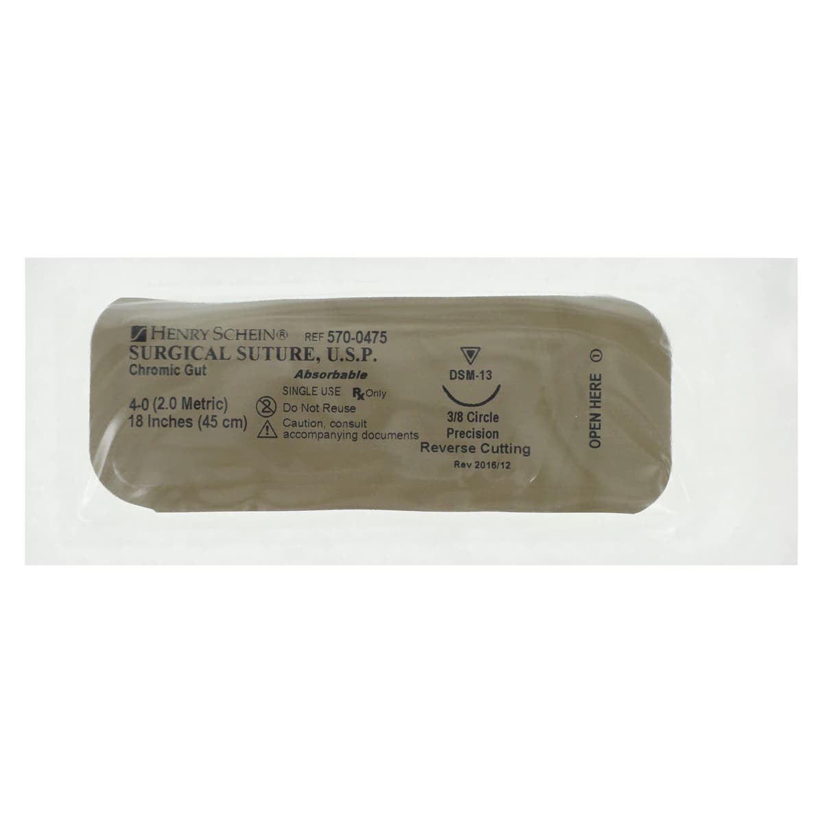 Henry Schein Chromic Gut Absorbable Surgical Sutures, 4-0, 18", Monofilament, C-3 Precision Reverse Cutting, 3/8 Circle Needle, 13mm, 12/Box, DSM-13 thumbnail 3