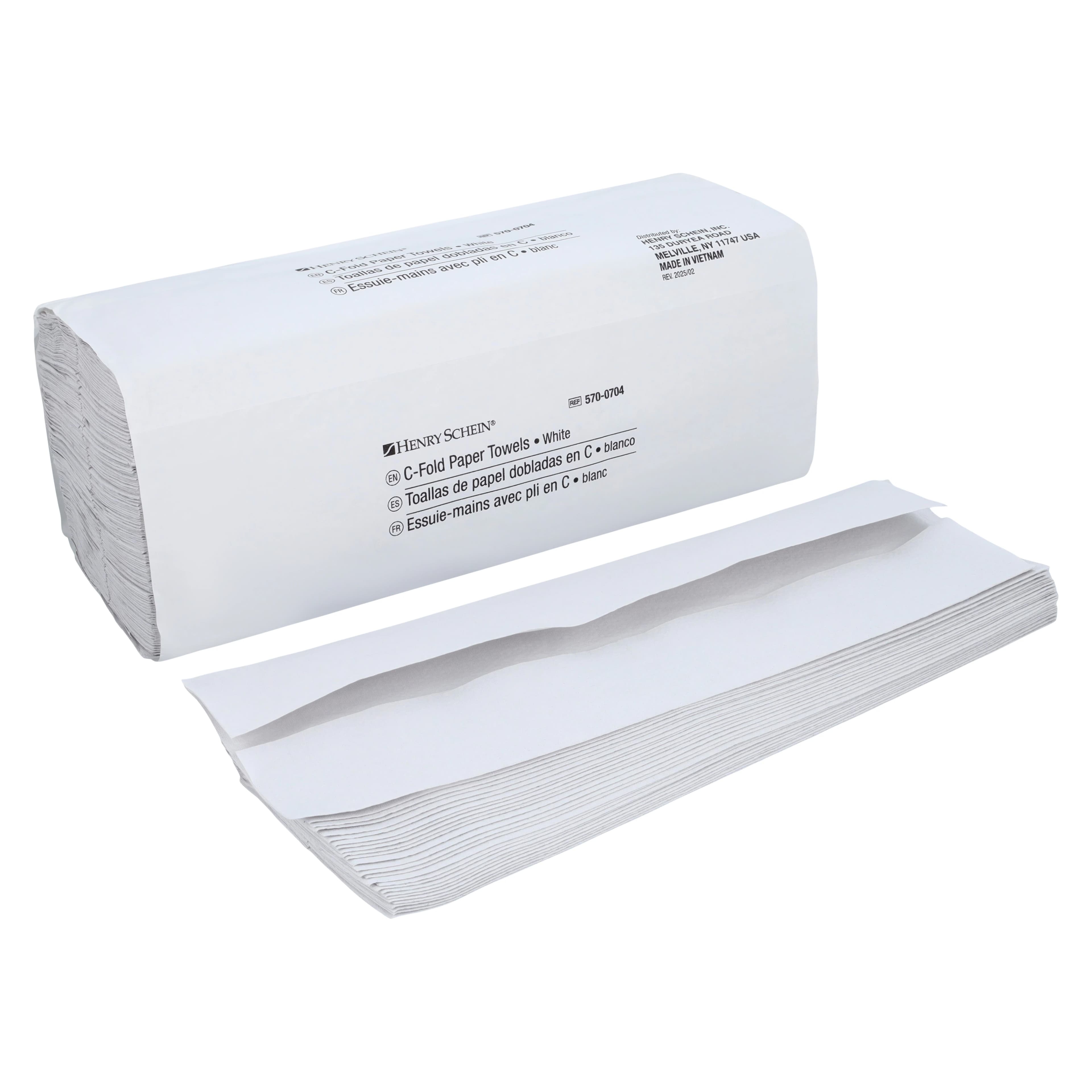 Henry Schein C-Fold Towels, White, 1-Ply, Disposable, 10.63" x 12.79", 2400/Case - C-Fold Towels - Image 1
