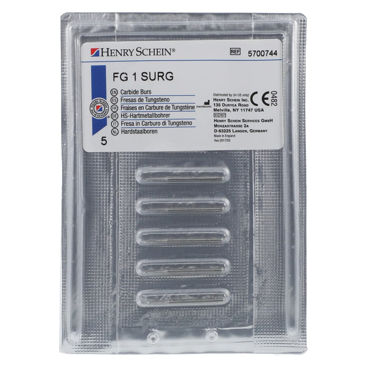 Henry Schein Carbide Surgical Bur, Friction Grip, Round, Size 1, Surgical Length, 5/Pkg thumbnail 3