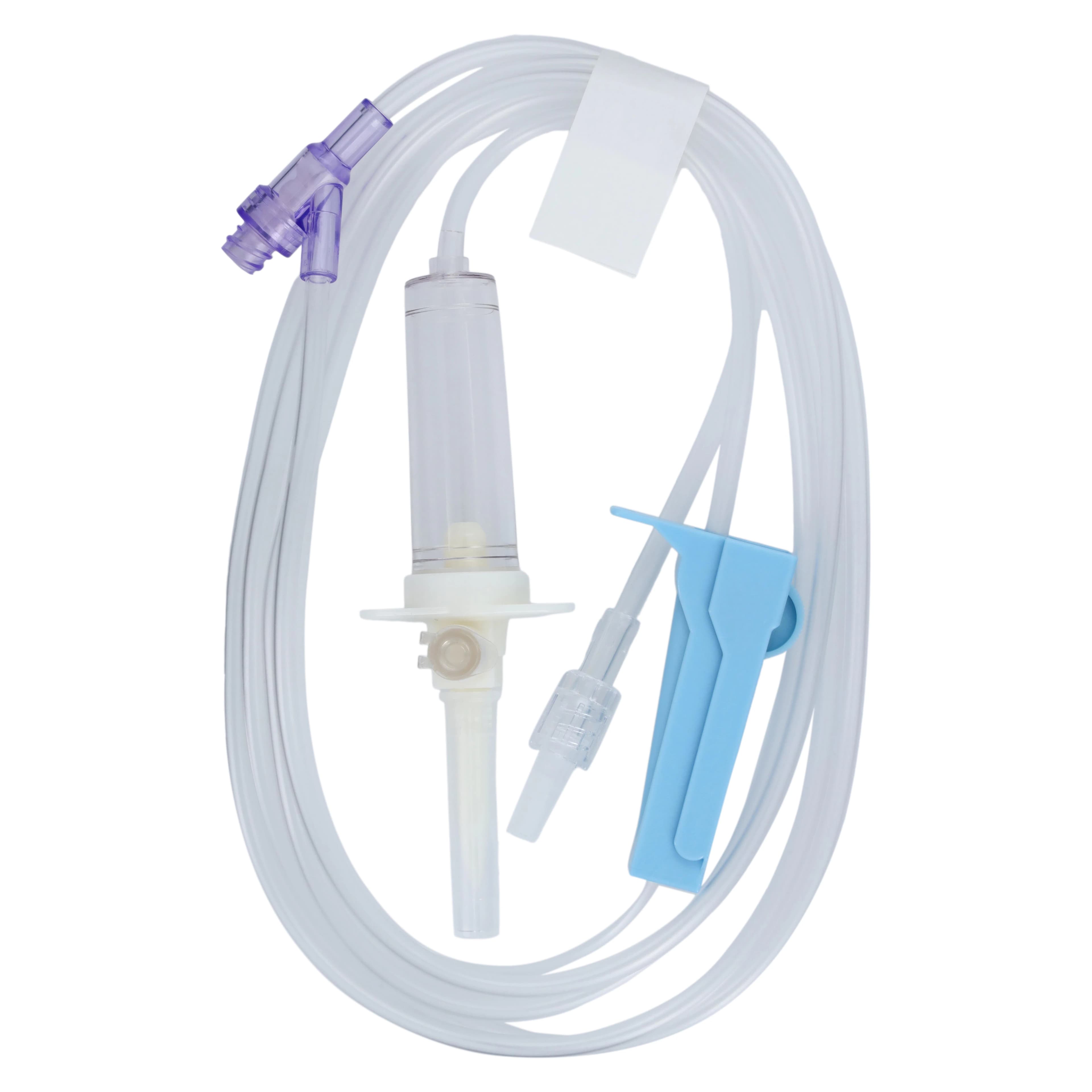Henry Schein Primary IV Administration Set, Needle-Free, 15 Drops/mL, 86" PVC Tubing, Y Port, Roller Clamp, DEHP Free, Sterile, Latex-Free - IV Admin Set 15 DRP 86" - Image 1