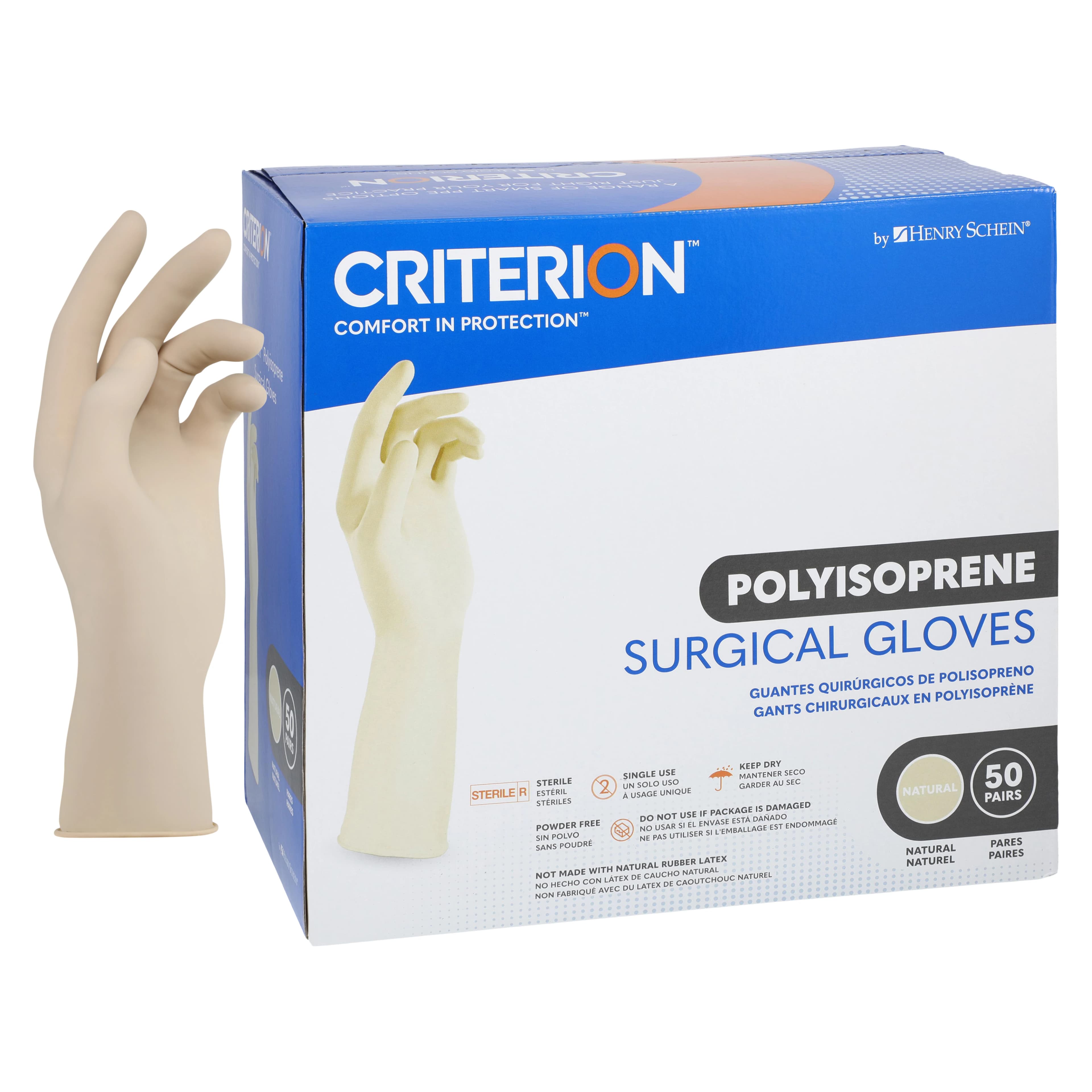 Criterion Polyisoprene Surgical Gloves, Powder-Free, Sterile, Size 6 1/2, Natural, 50 Pairs/Box - Criterion Polyisoprene Surgical Gloves - Image 1