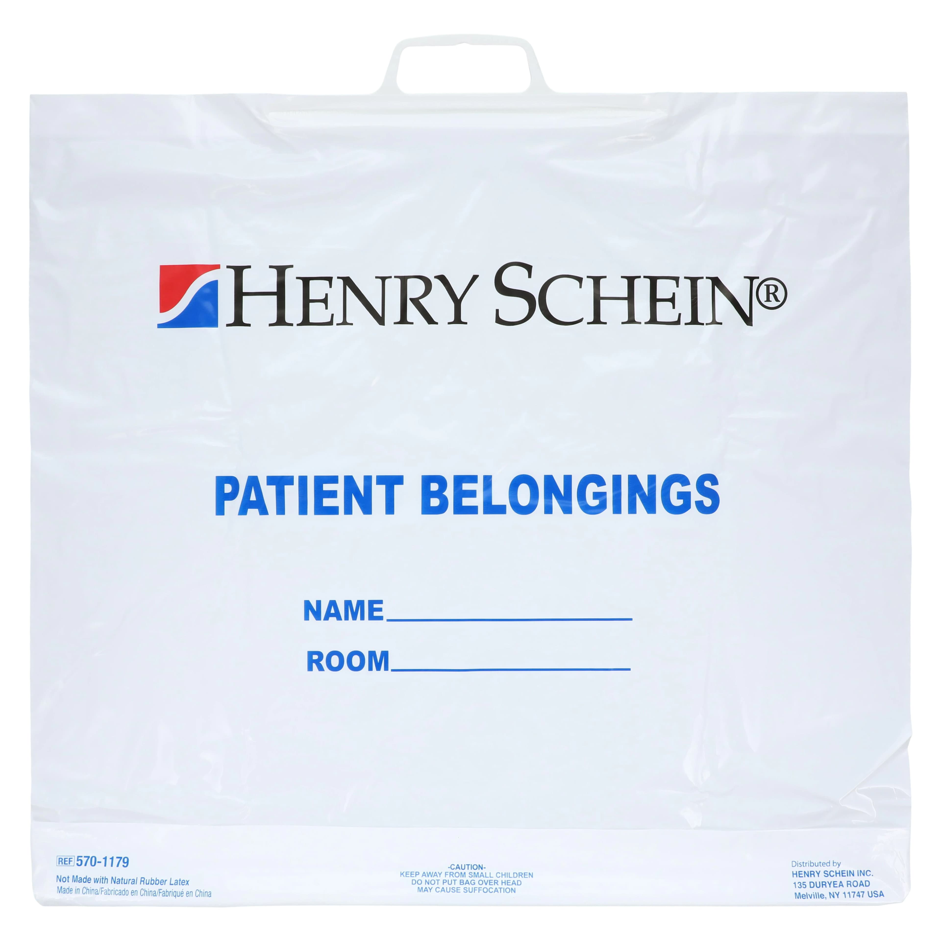 Henry Schein Patient Belongings Bag, White Opaque, Handle Top Closure, 20x20x4" thumbnail 3